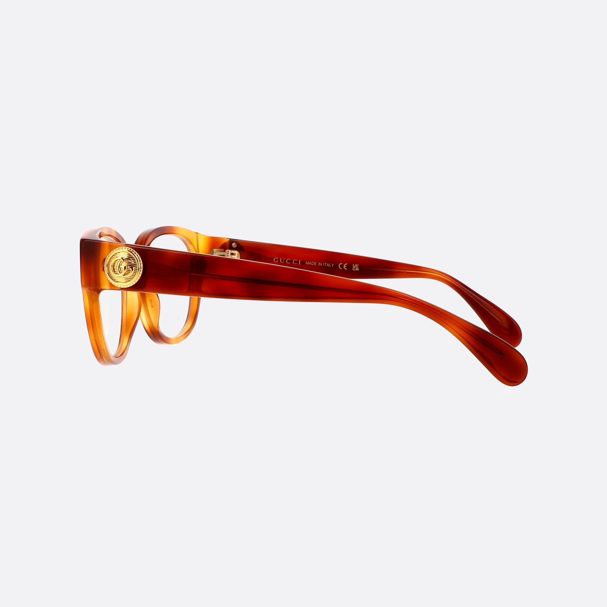 Gucci 53mm Logo Tortoise Round Women Eyeglasses - Detail View