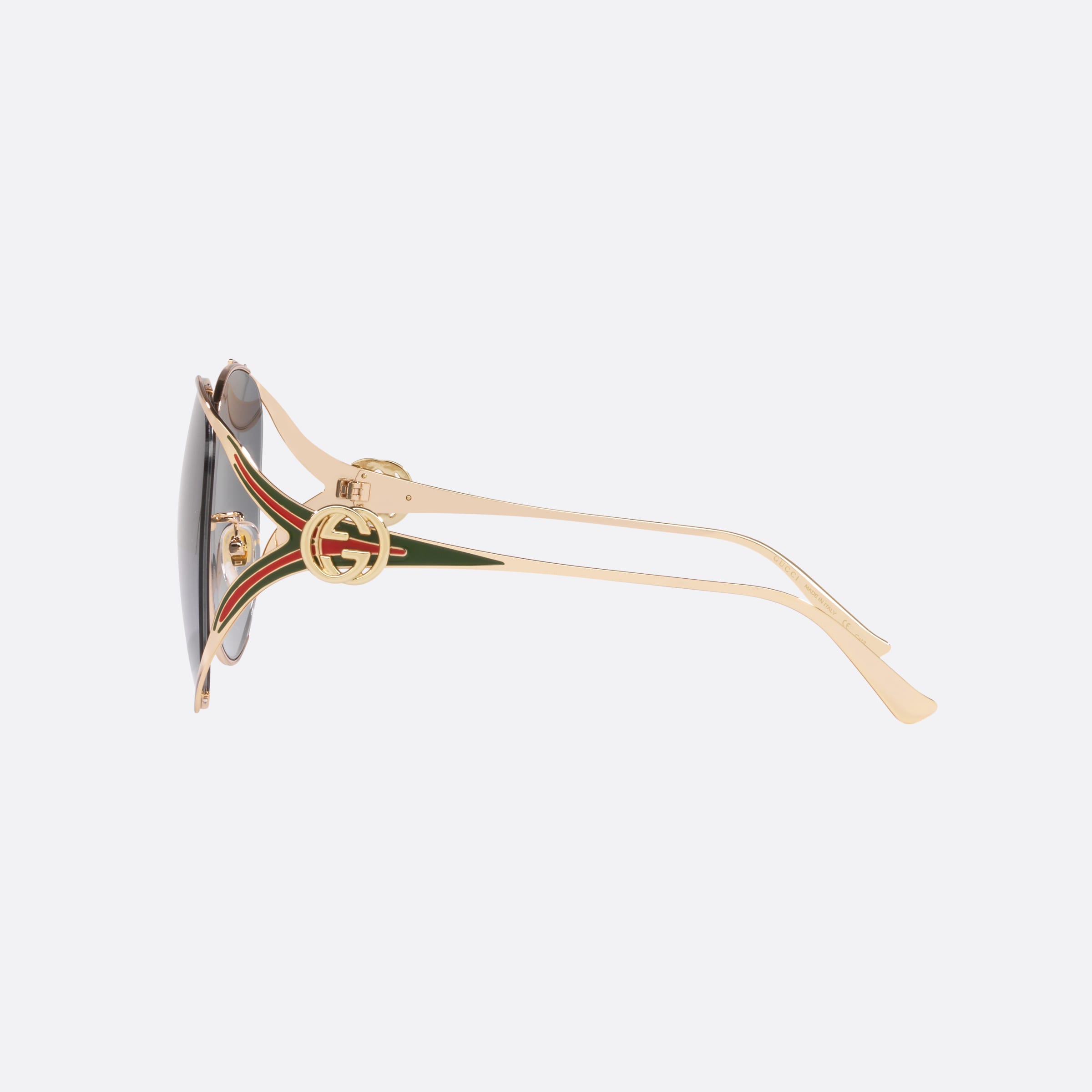 Gucci 63mm Gold Oval Woman Sunglasses - Detail View