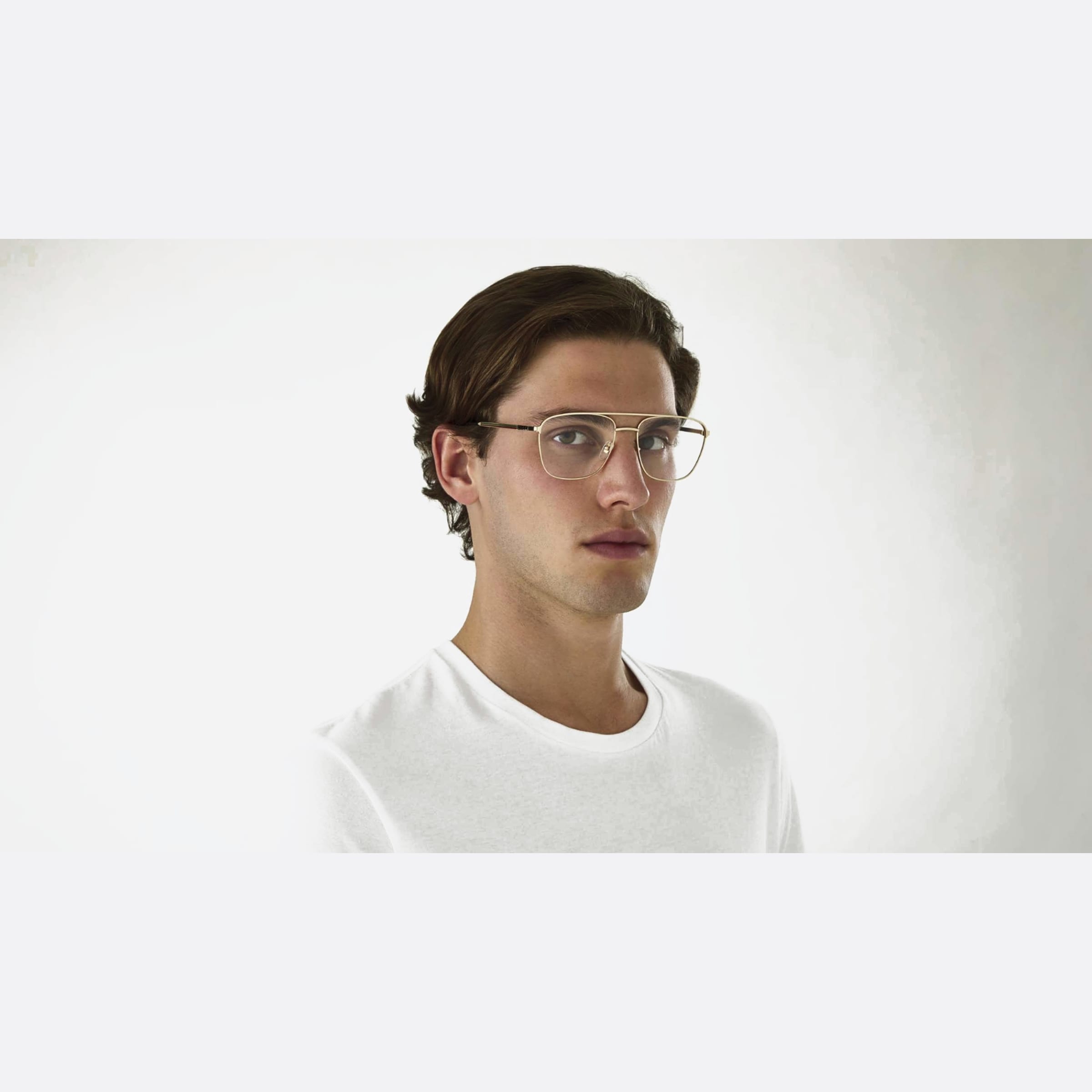 Gucci 55mm Gold Pilot Man Eyeglasses - Lifestyle Shot