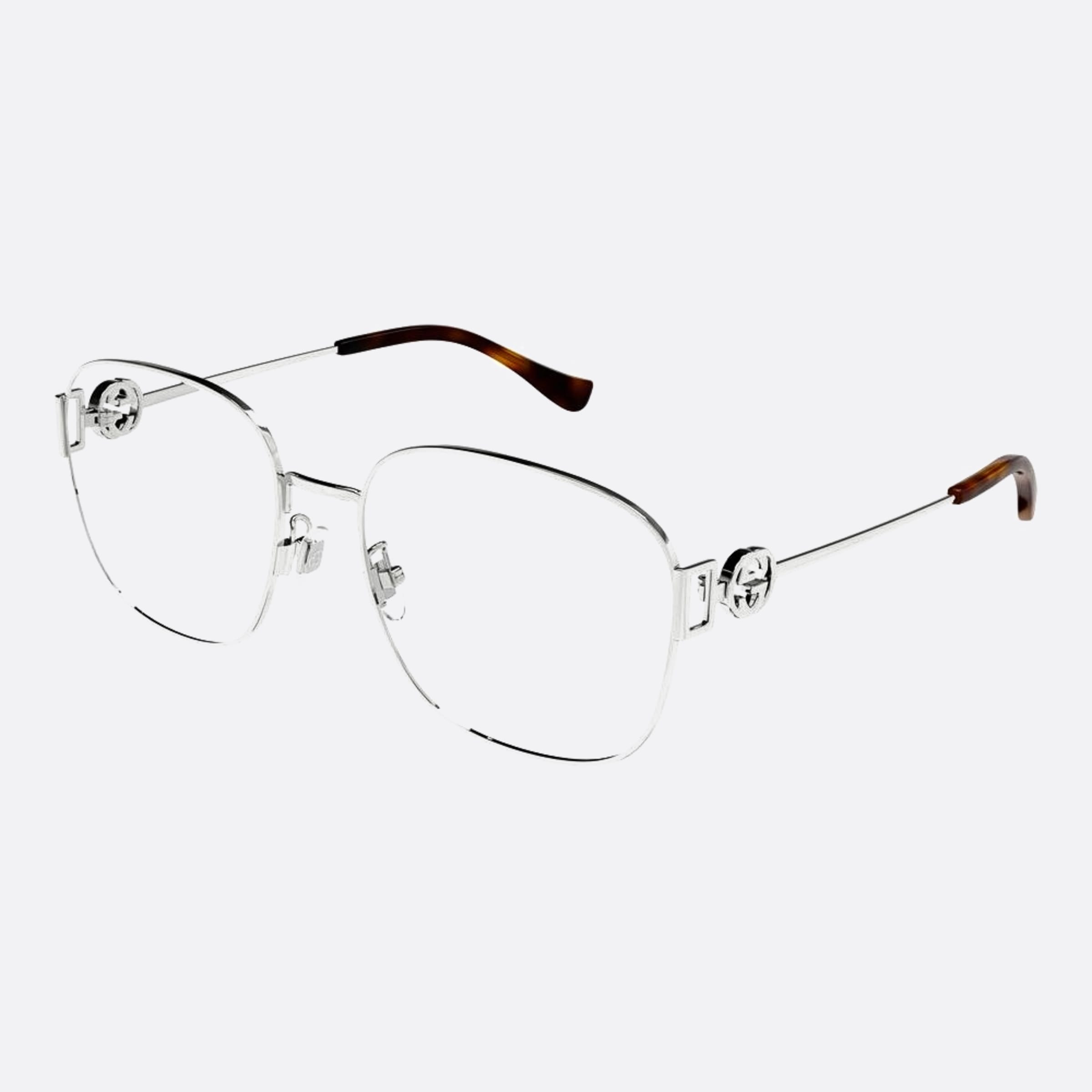 Gucci 57mm Silver Geometric Unisex Eyeglasses - Side View