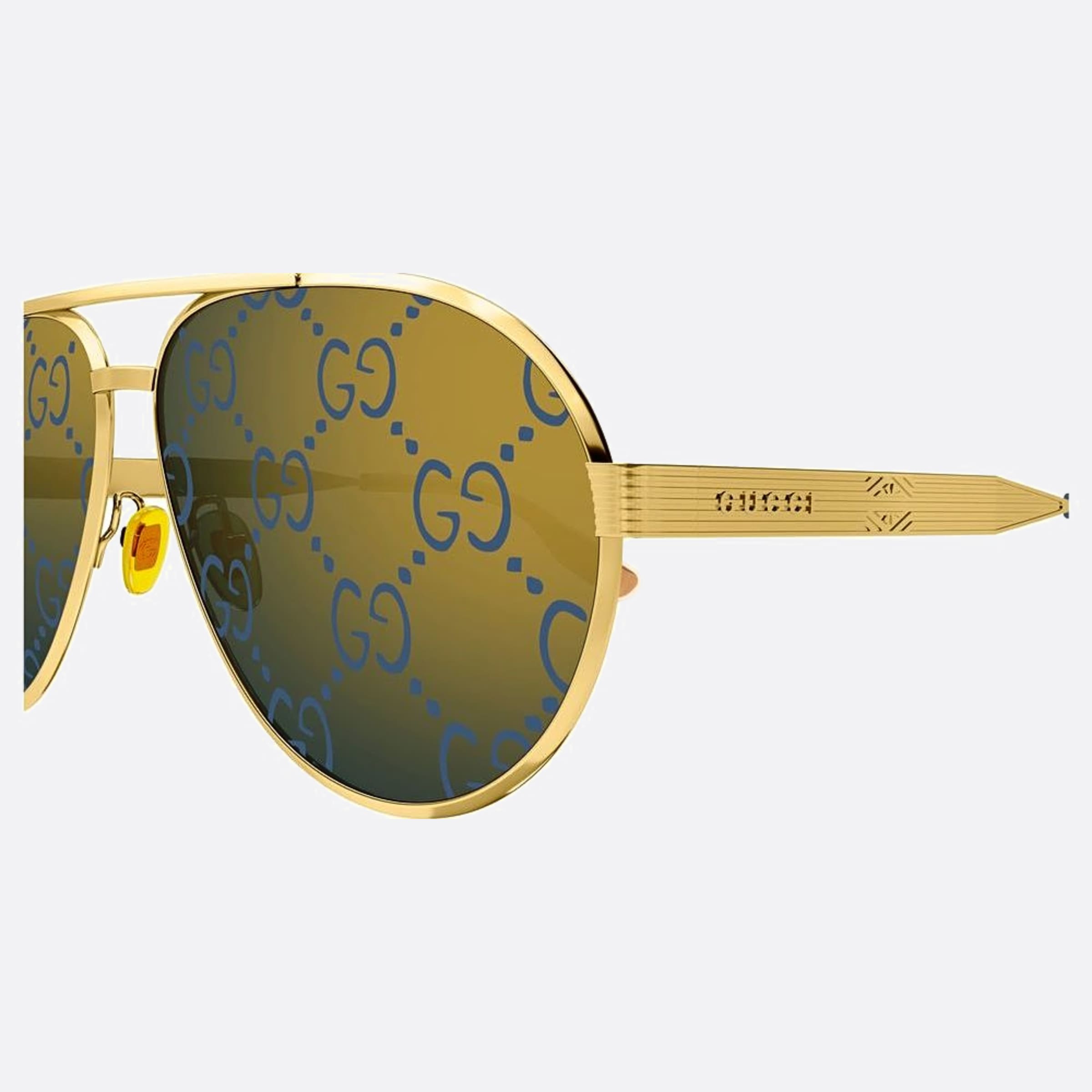 Gucci 64mm Gold Pilot Man Sunglasses - Lifestyle Shot