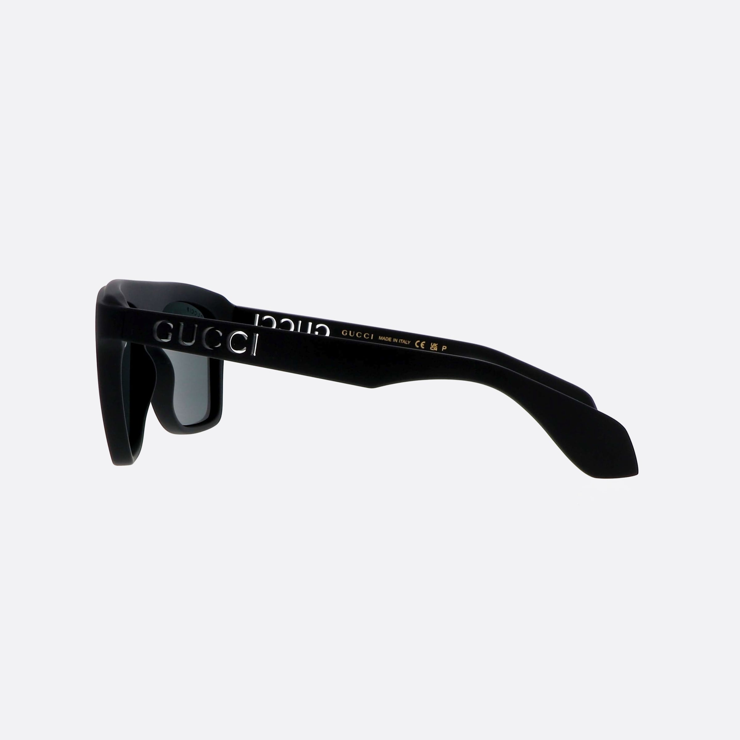 Gucci 57mm Lettering Black Squared Polarized Man Sunglasses - Detail View