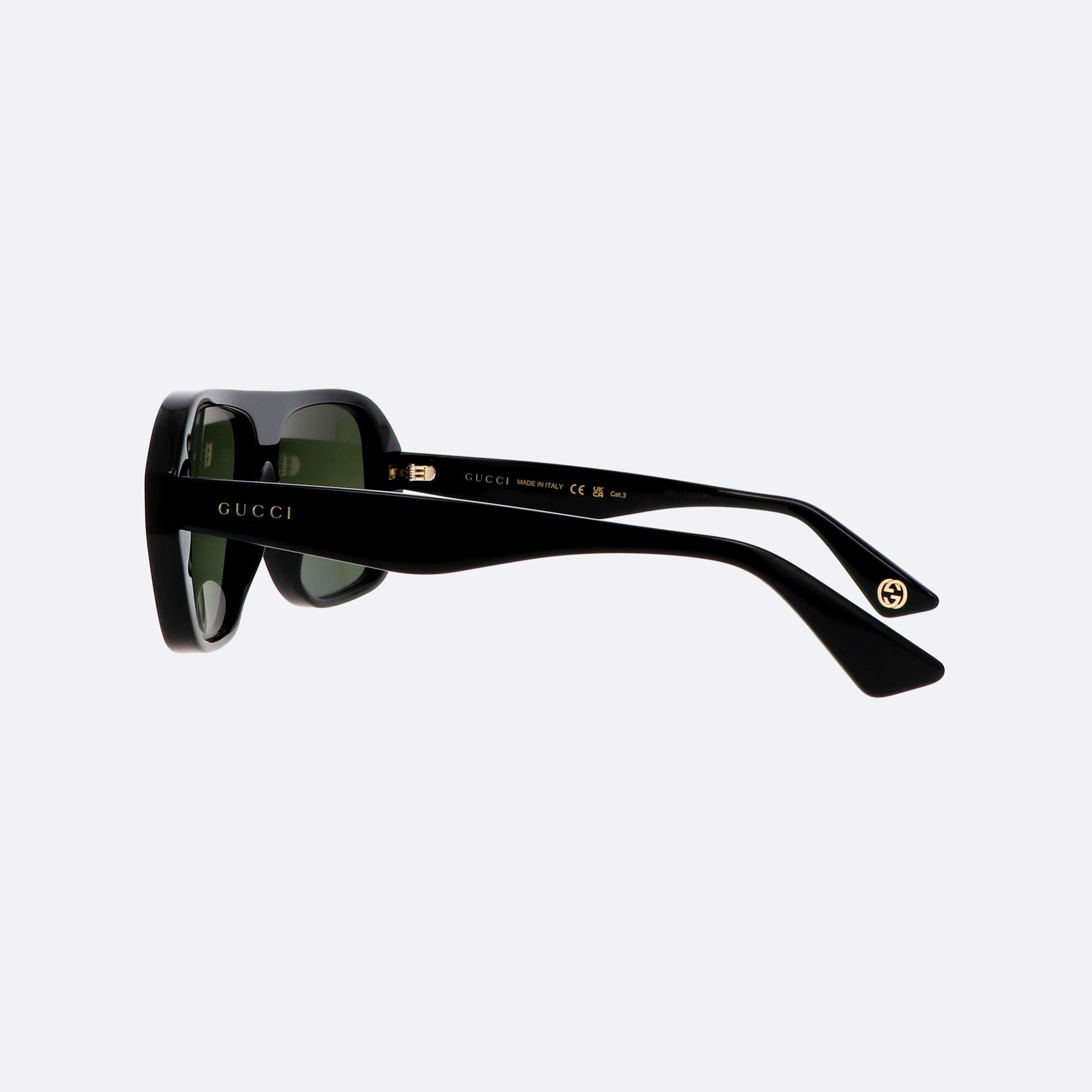 Gucci 57mm Lettering Black Pilot Man Sunglasses - Detail View