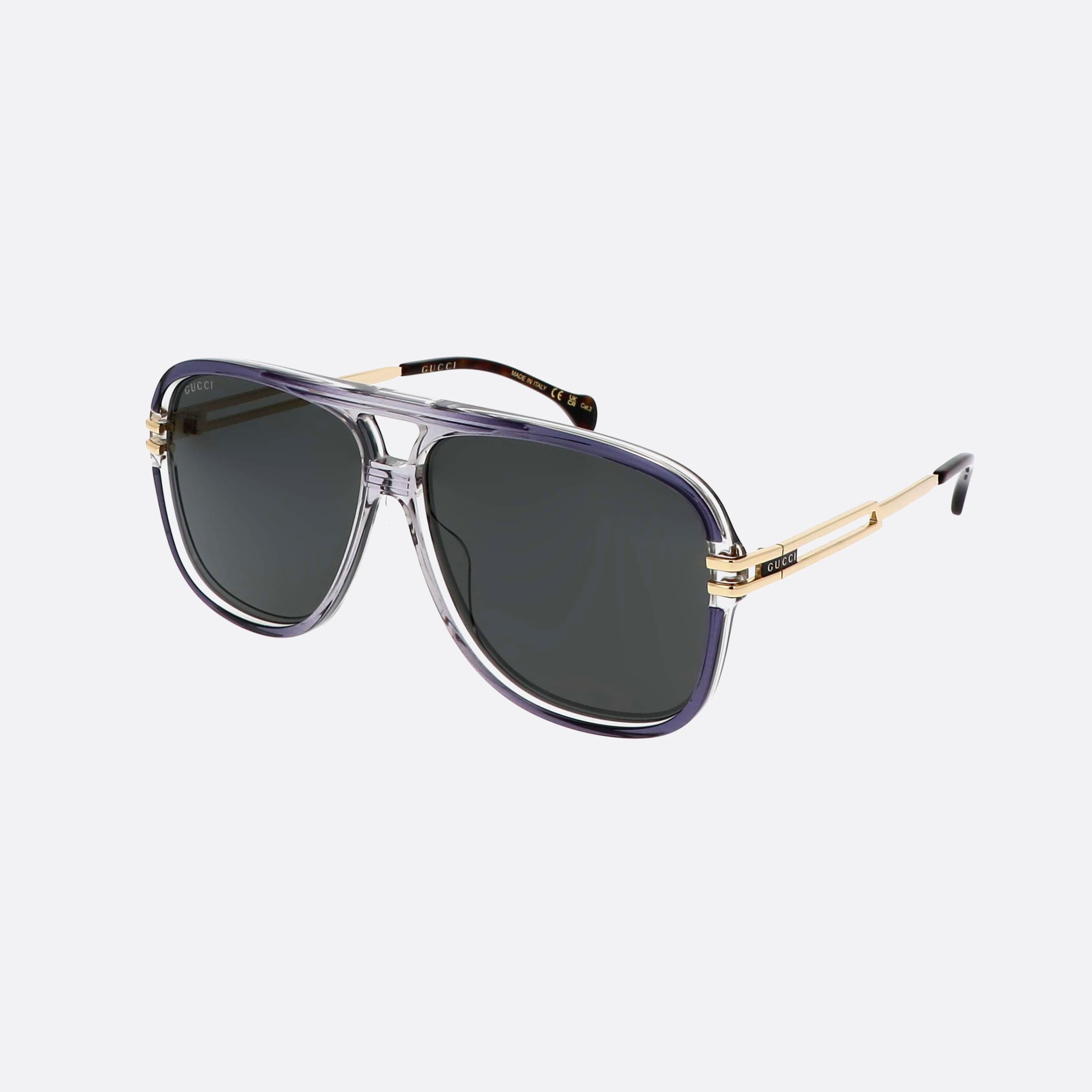 Gucci 63mm Logo Frt Grey Pilot Men Sunglasses - Main View