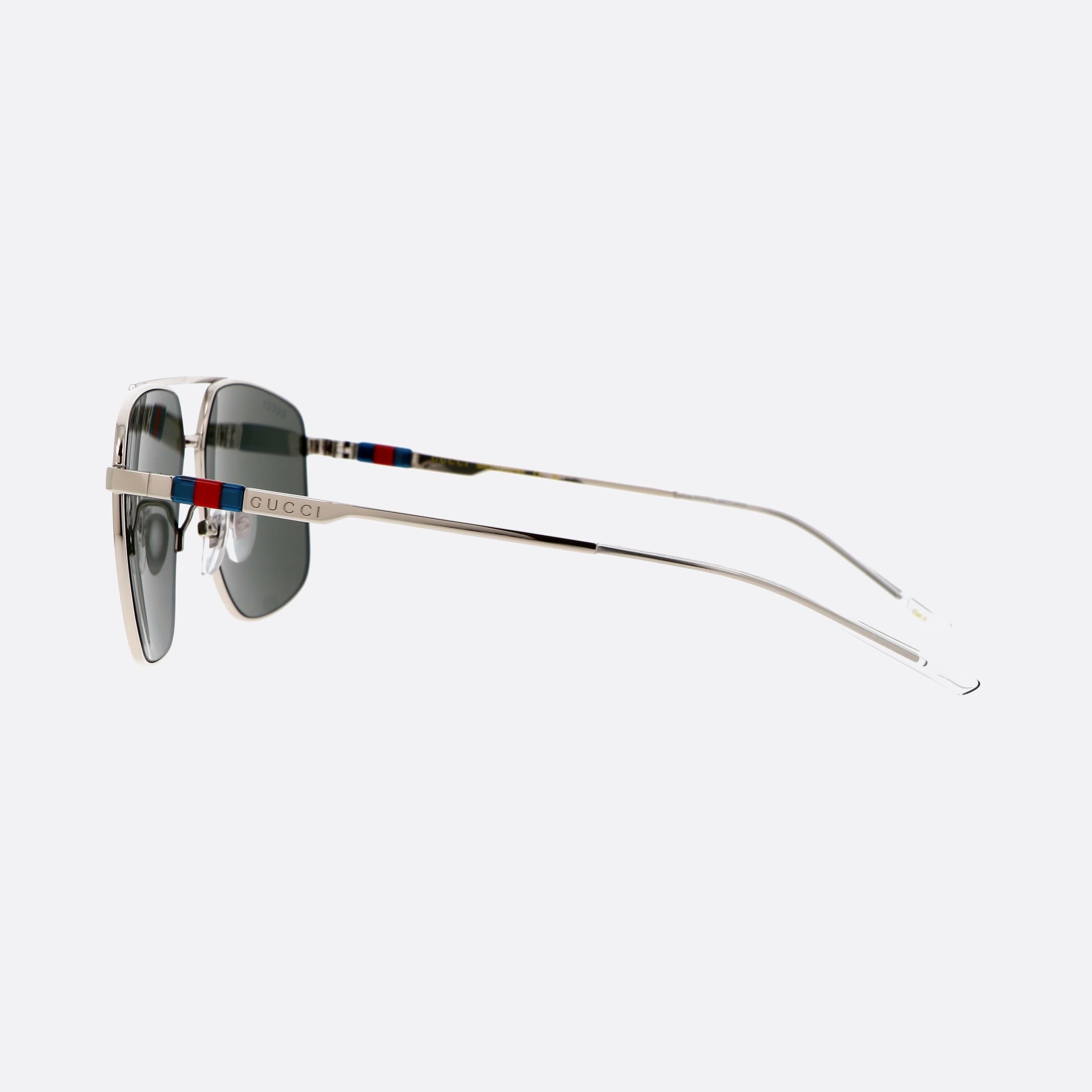 Gucci 60mm Web Silg Silver Pilot Man Sunglasses - Detail View