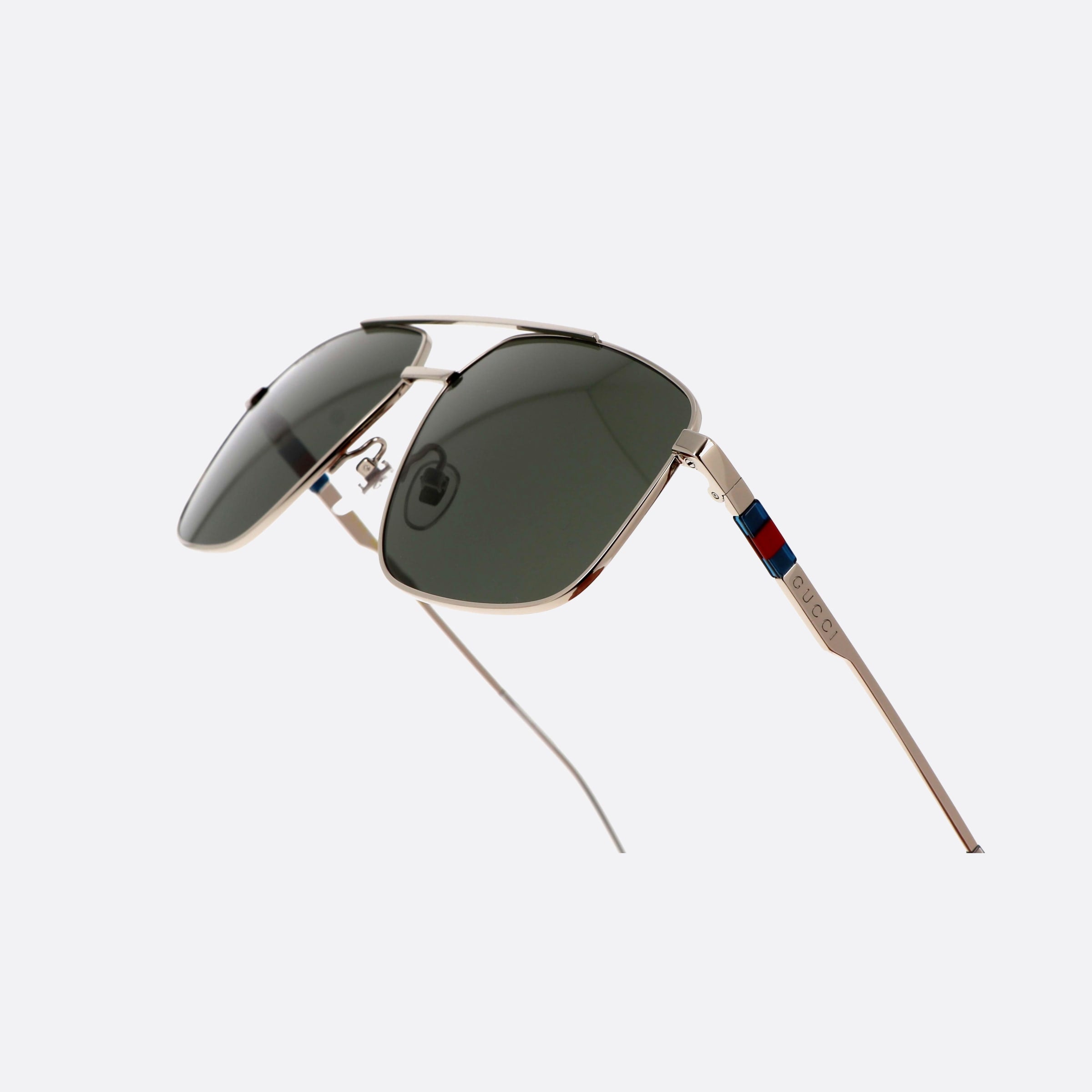 Gucci 60mm Web Silg Silver Pilot Man Sunglasses - Lifestyle Shot