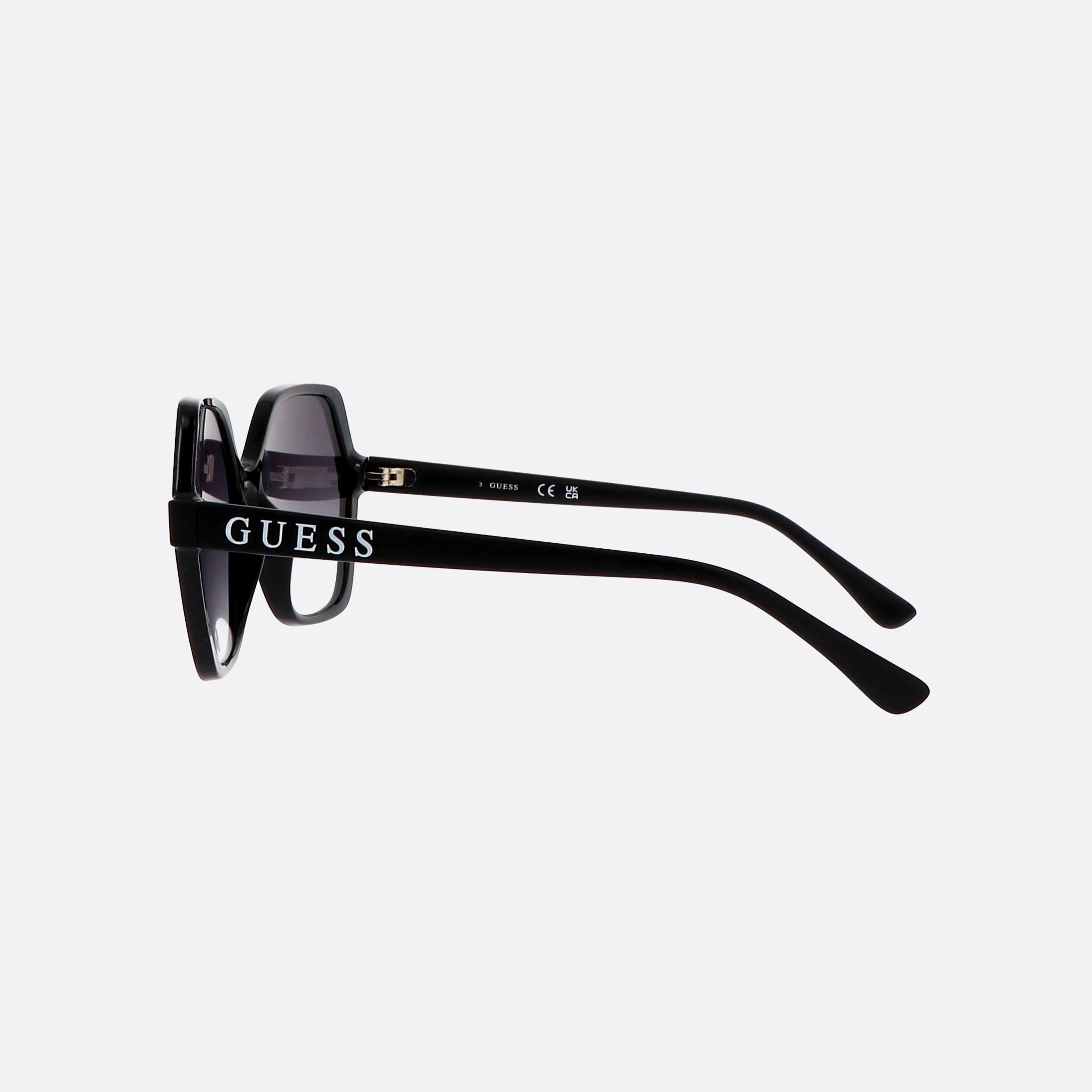 Guess 57mm Gu7698 01b Black Hexagonal Unisex Sunglasses - Detail View