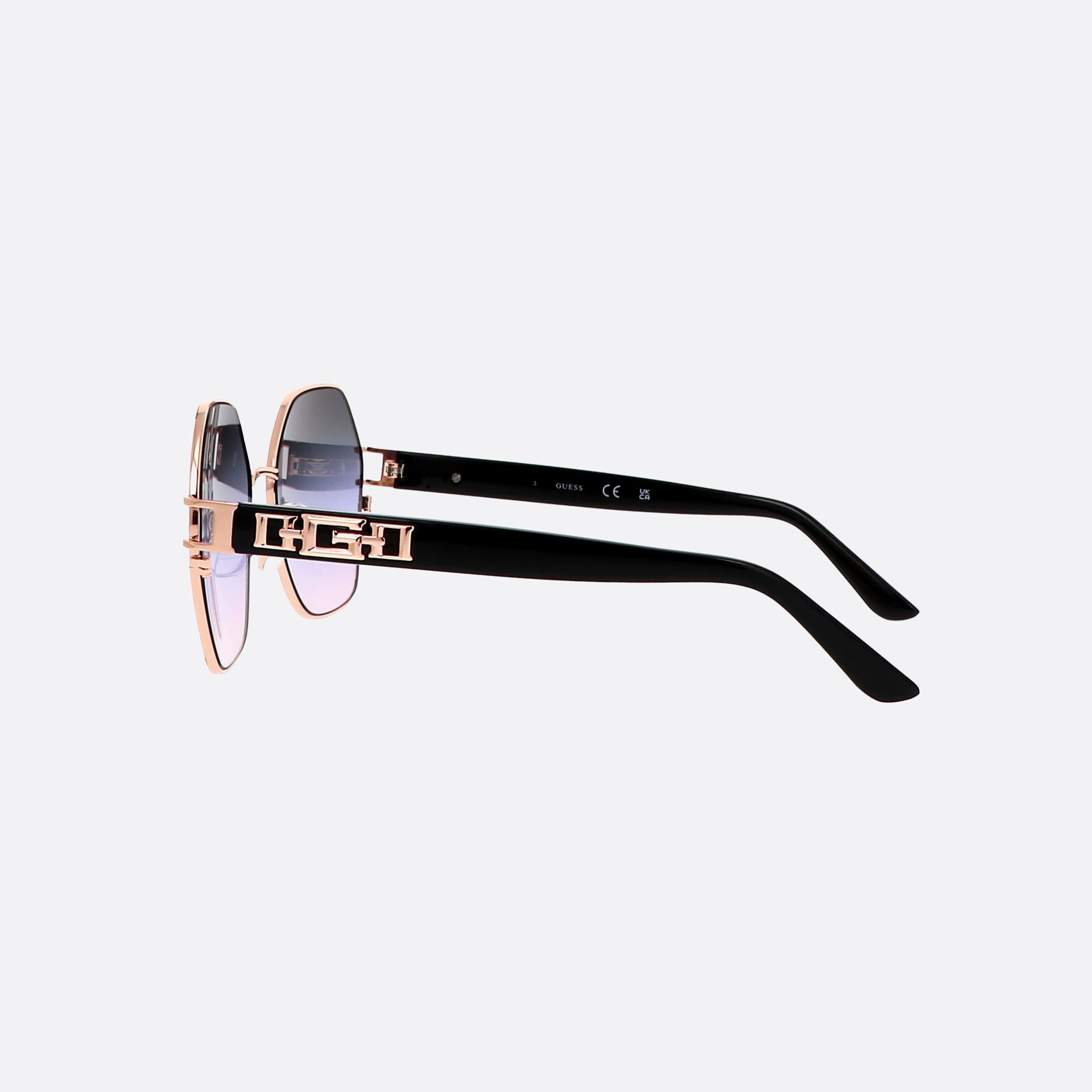 Guess 59mm Gu7913 05z Black Hexagonal Unisex Sunglasses - Detail View