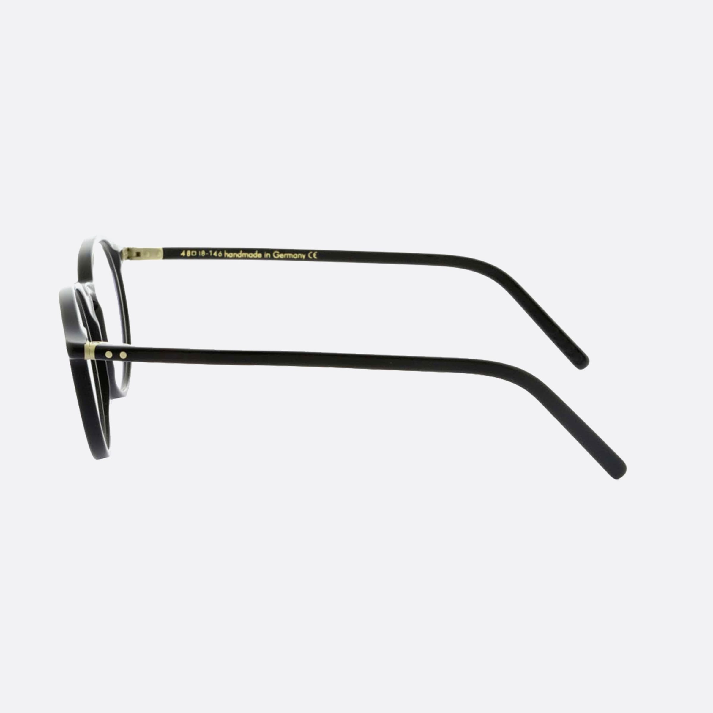 Lunor 48mm 01m Black Round Unisex Eyeglasses - Detail View