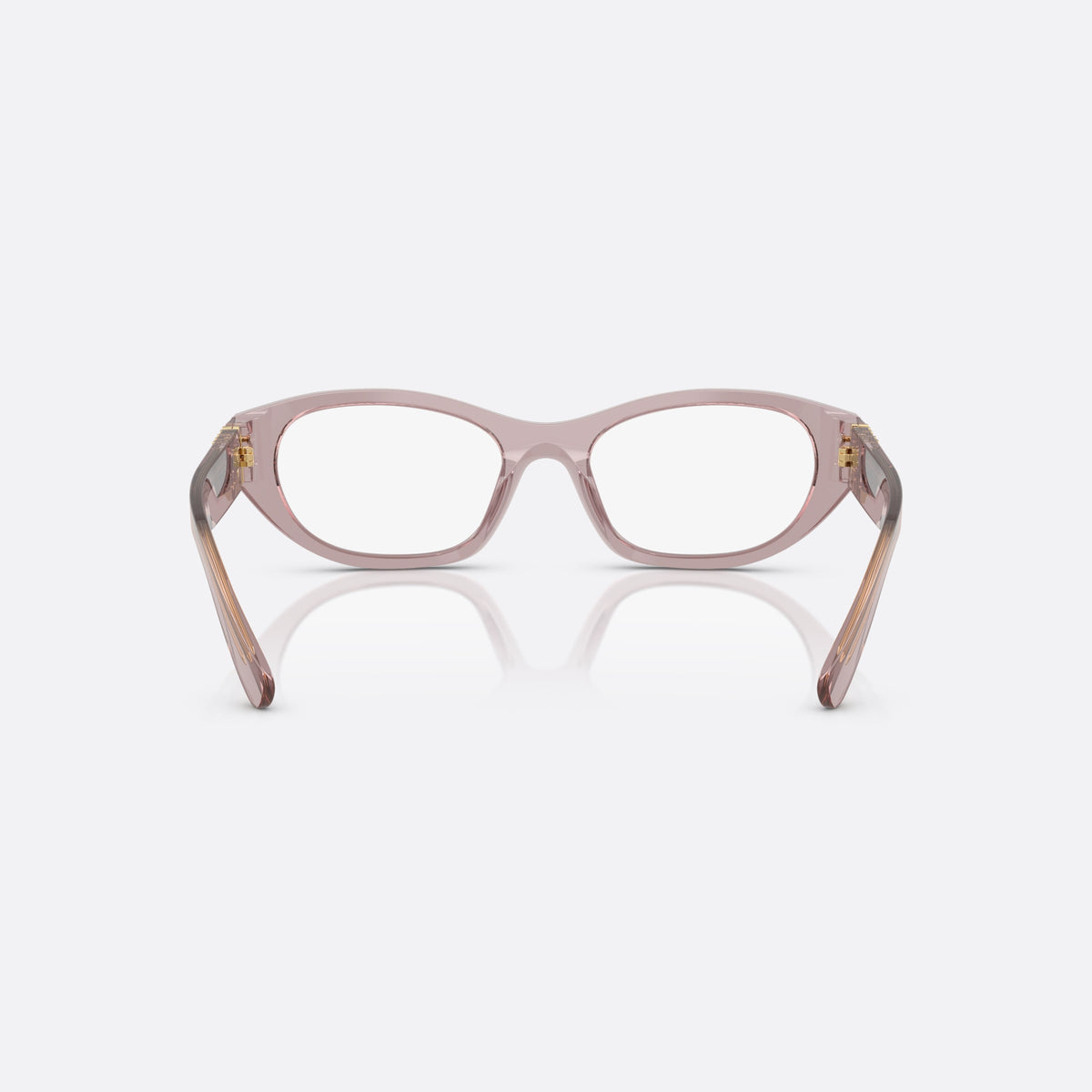 Miu Miu 0MU 03WV 12W1O1 eyeglasses, violet cat eye frame for women, plain bridge, brand lettering on temples, back view
