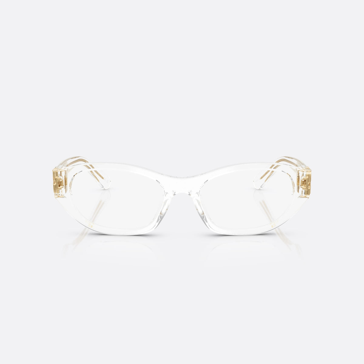 Rame ochelari de vedere Miu Miu 0MU 03WV 15Z1O1, cat eye transparent, pentru femei, punte simplă cu arc neted, literele brandului pe brațe, vedere din față