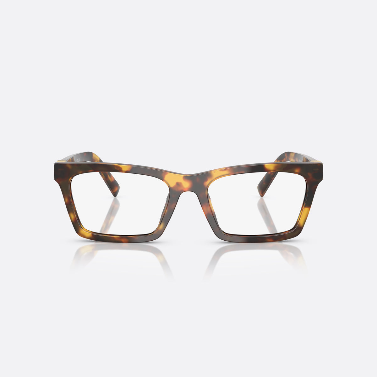 Miu Miu MU 04WV 14L1O1 eyeglasses, havana squared frame for women, plain bridge, brand lettering on temple, front view