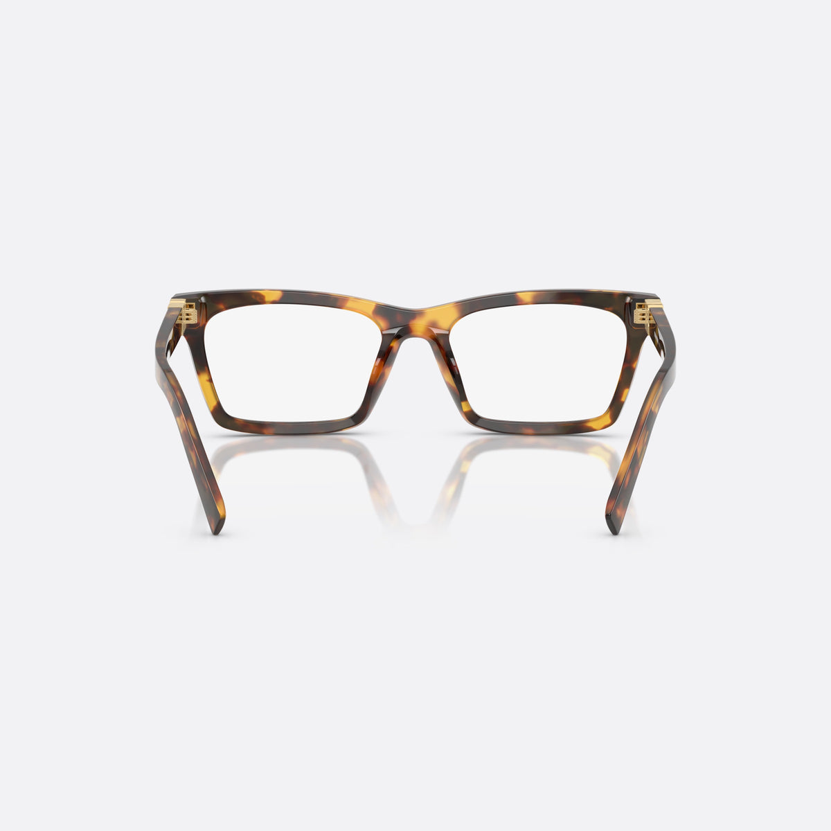Miu Miu MU 04WV 14L1O1 eyeglasses, havana squared frame for women, plain bridge, brand lettering on temple, back view