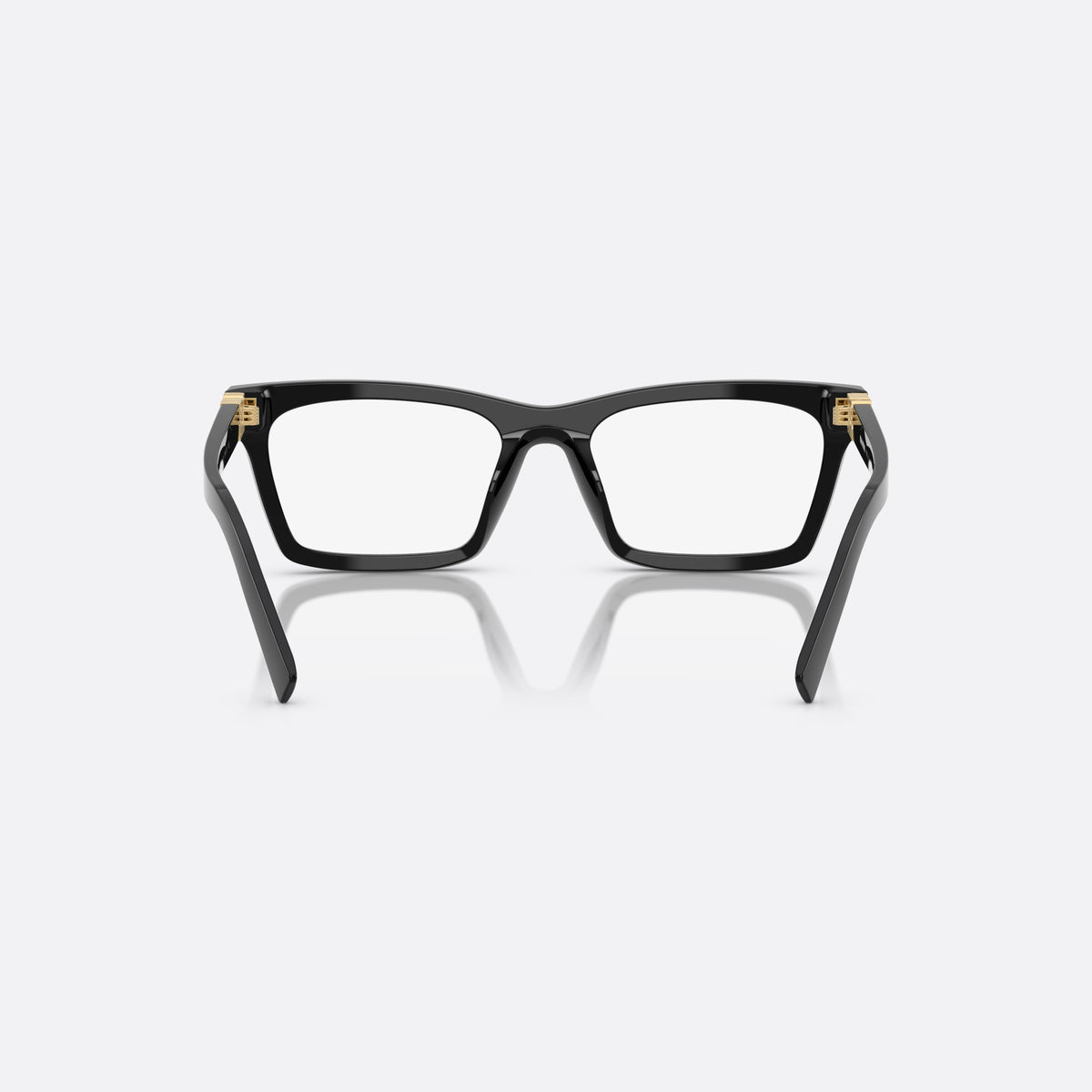 Miu Miu MU 04WV 16K1O1 eyeglasses, black squared frame for women, plain bridge, brand lettering on temples, full-rim frame, back view