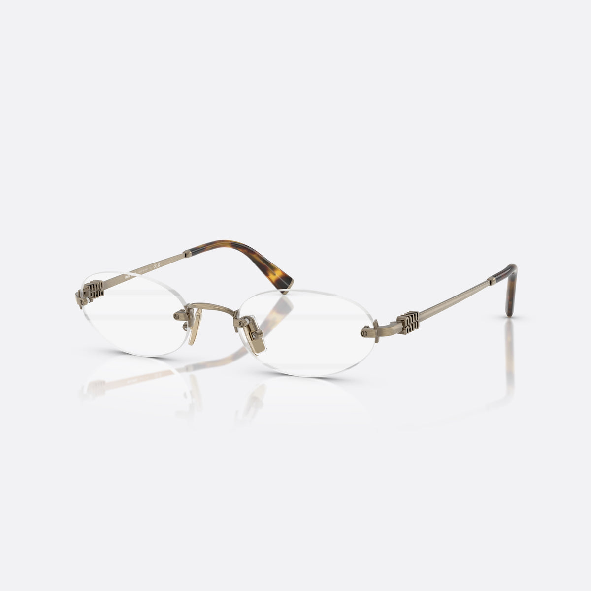 Miu Miu 0MU 53WV 26C1O1 eyeglasses, gold oval frame for women, thin metal bridge, brand logo plaque on temples