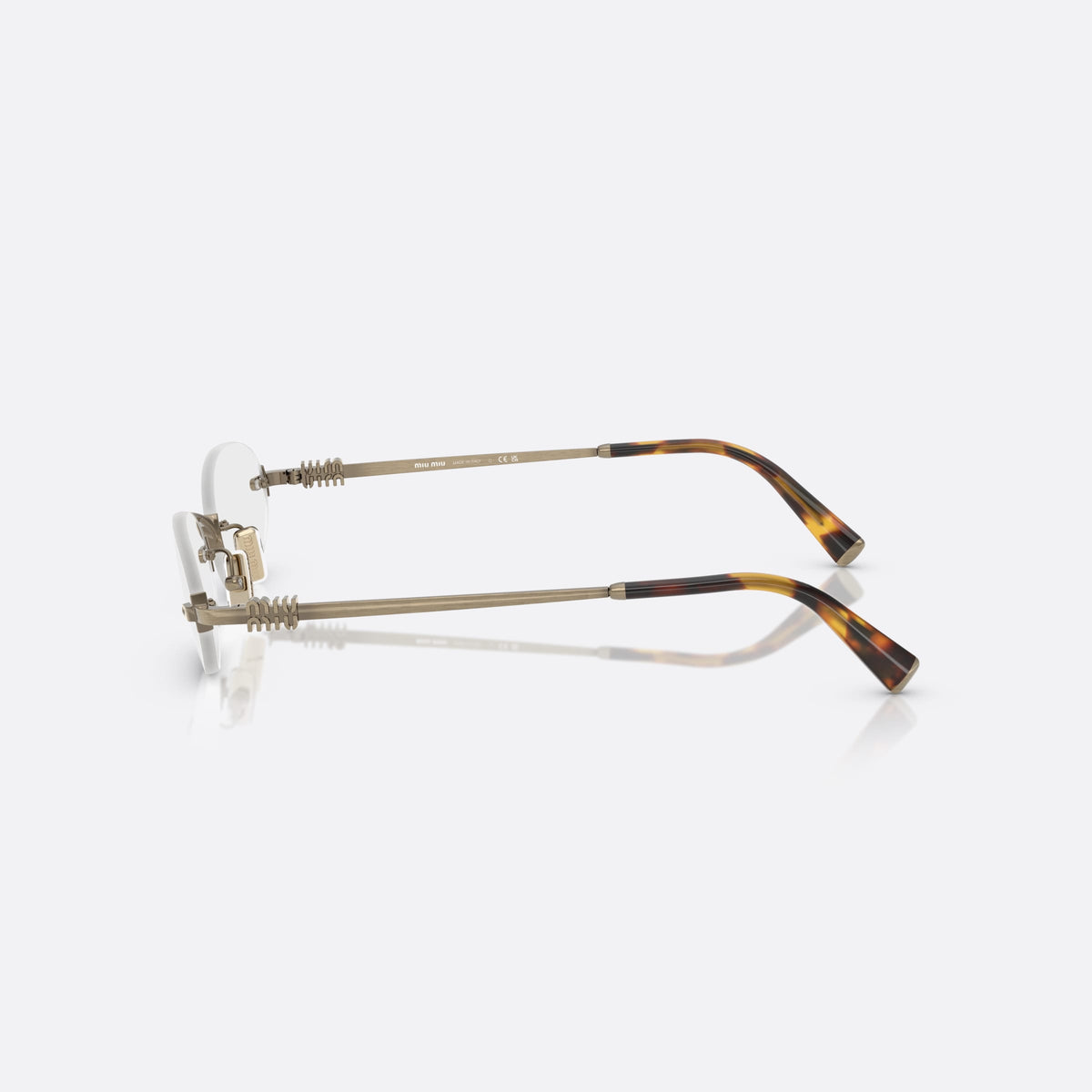 Rame ochelari de vedere Miu Miu 0MU 53WV 26C1O1, ovali auriu, pentru femei, punte metalică subțire, placă cu logo pe brațe, vedere laterală