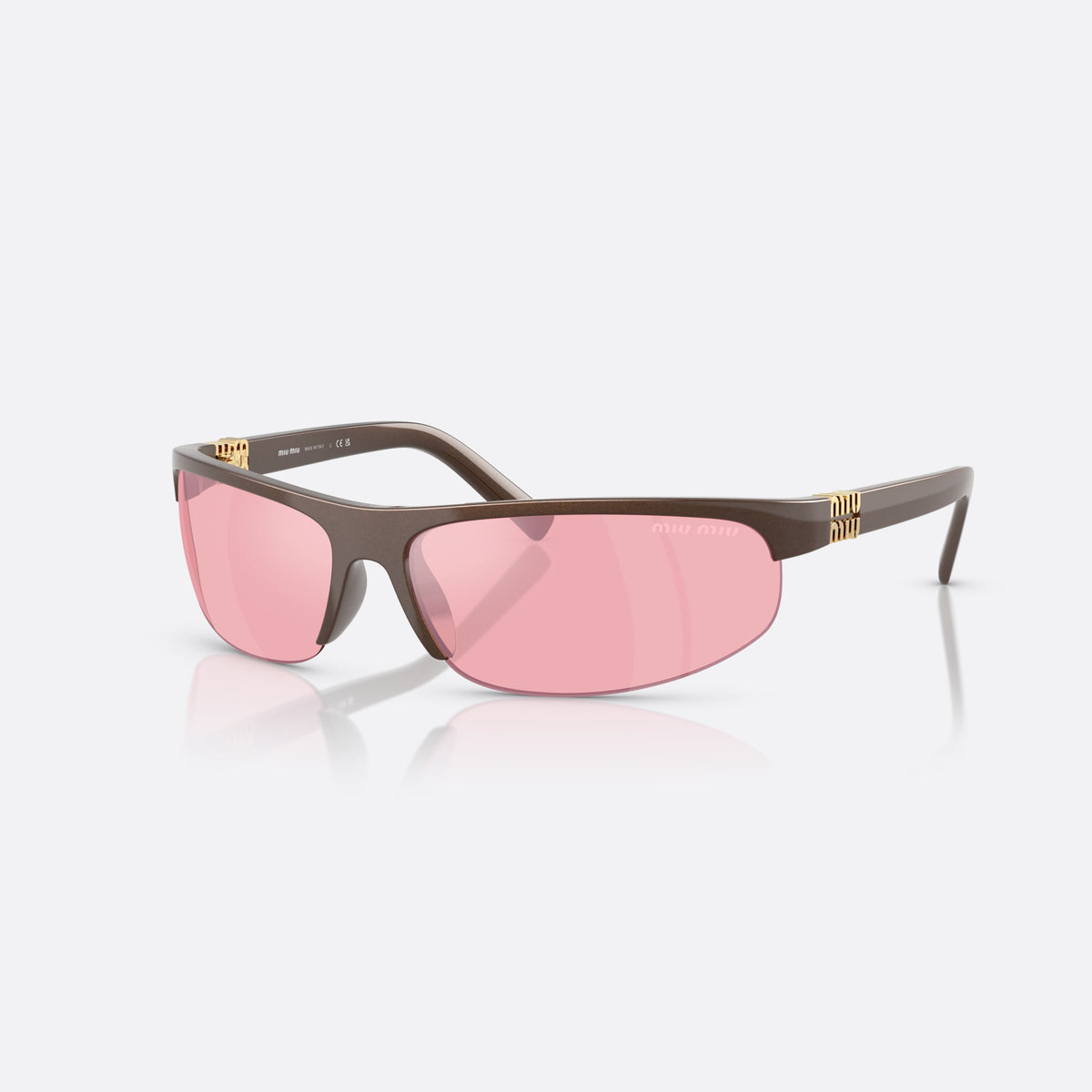 Miu Miu 0MU A02S 14Y70J sunglasses, brown oval frame for women, plain bridge, brand logo plaque on temples