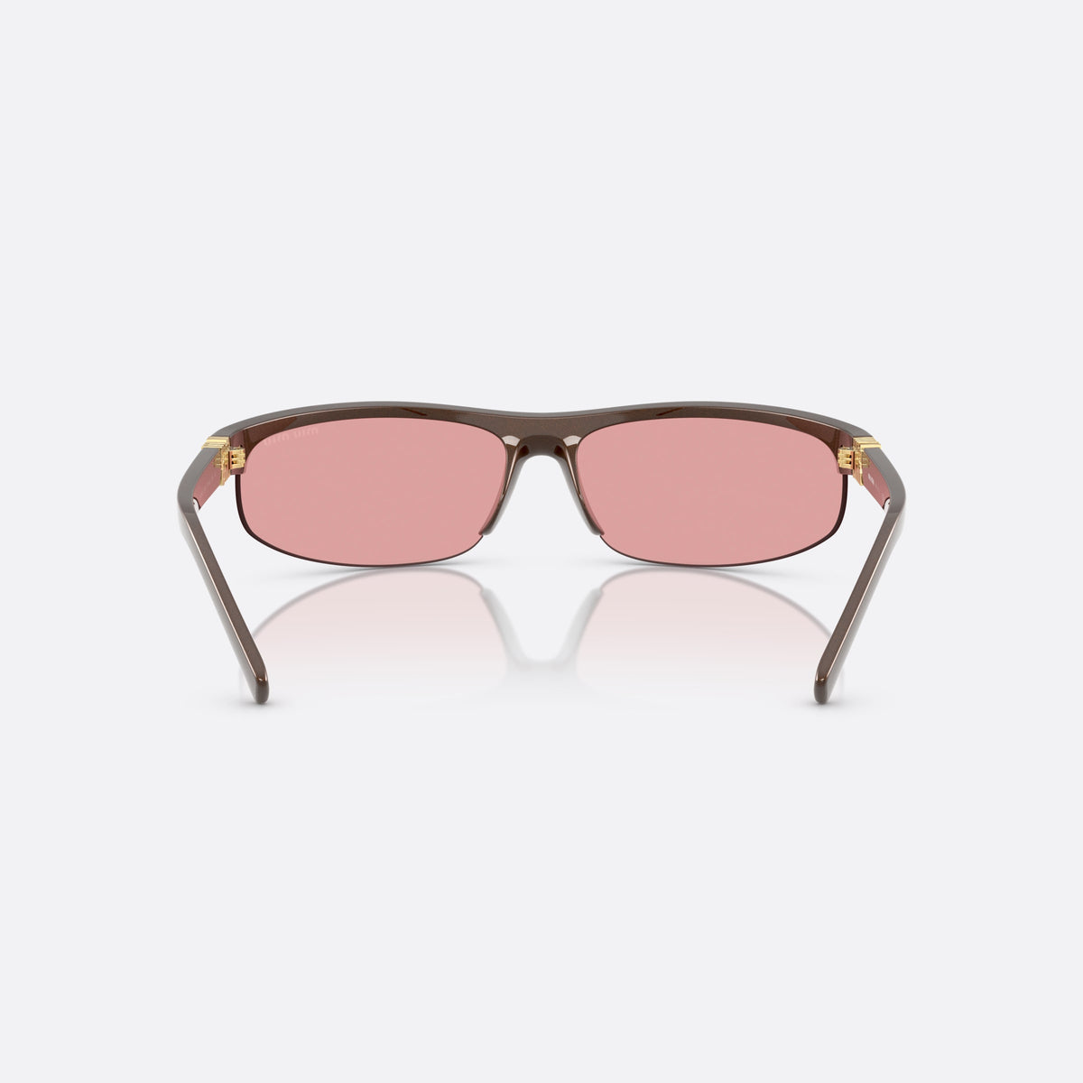 Miu Miu 0MU A02S 14Y70J sunglasses, brown oval frame for women, plain bridge, brand logo plaque on temples, back view