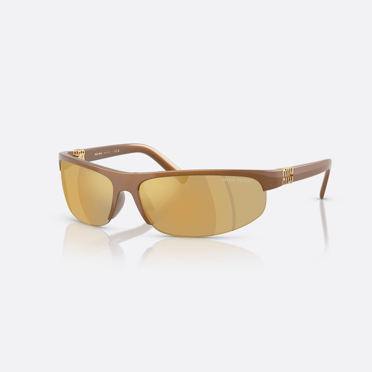 Ochelari de soare Miu Miu 0MU A02S 16Y8G1, ovali maro, pentru femei, punte integrată simplă, literele brandului pe brațe