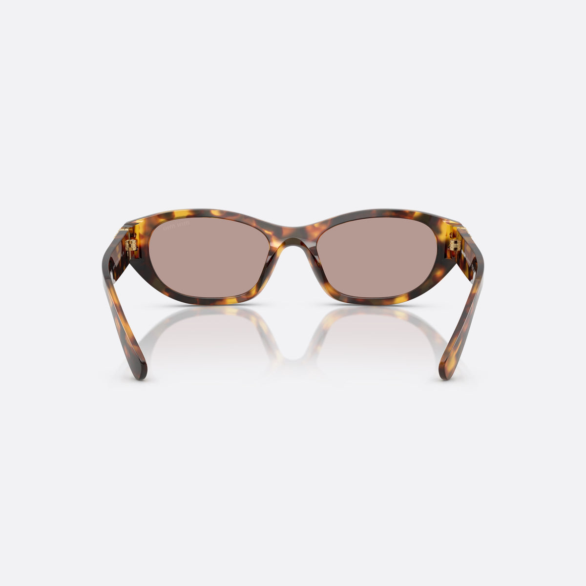 Miu Miu 0MU A03S 14L20I sunglasses, havana oval frame for women, plain integrated bridge, brand lettering on temples, back view