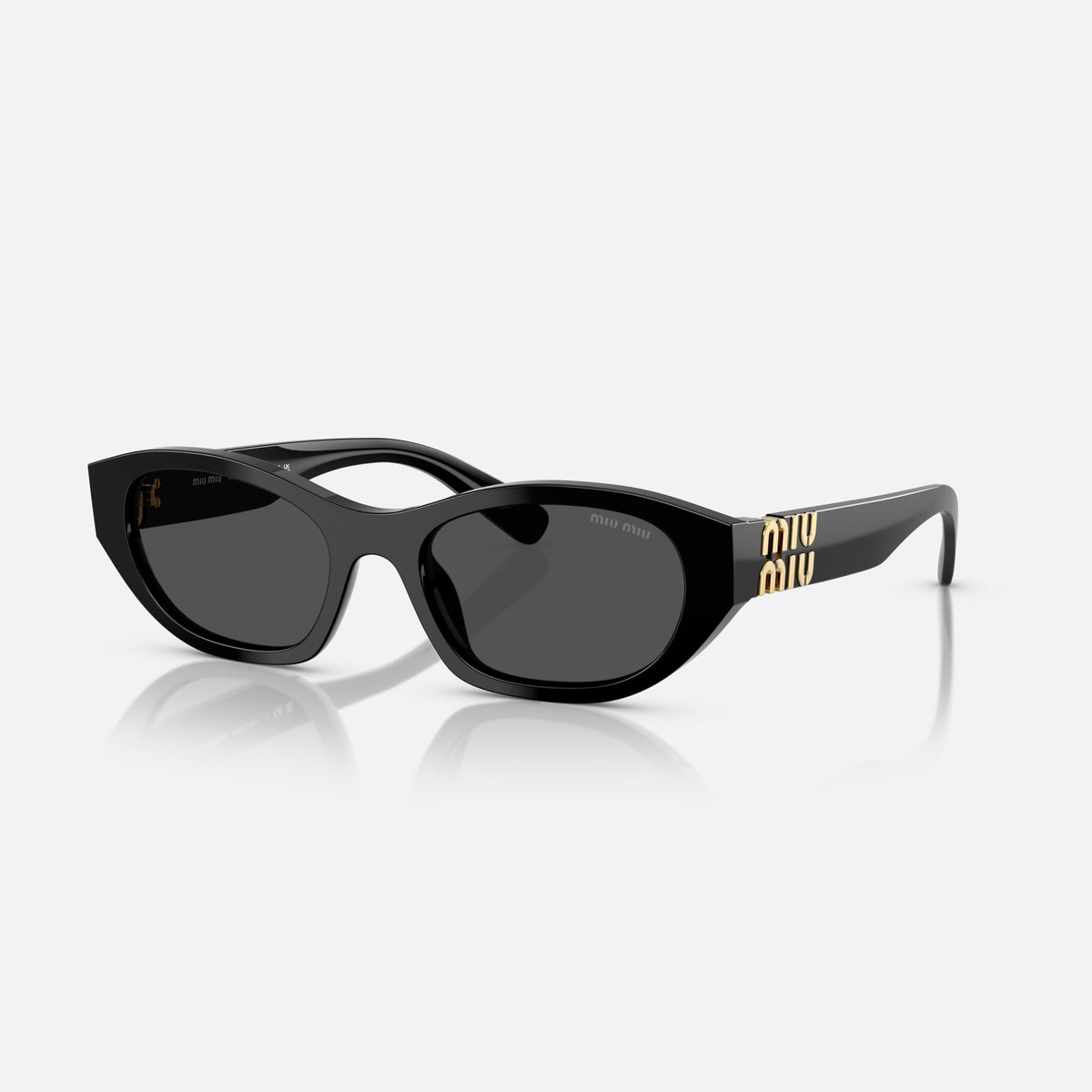 Ochelari de soare Miu Miu 0MU A03S 16K08Z, ovali negru, pentru femei, punte simplă, logo brand pe brațe, brațe late conice