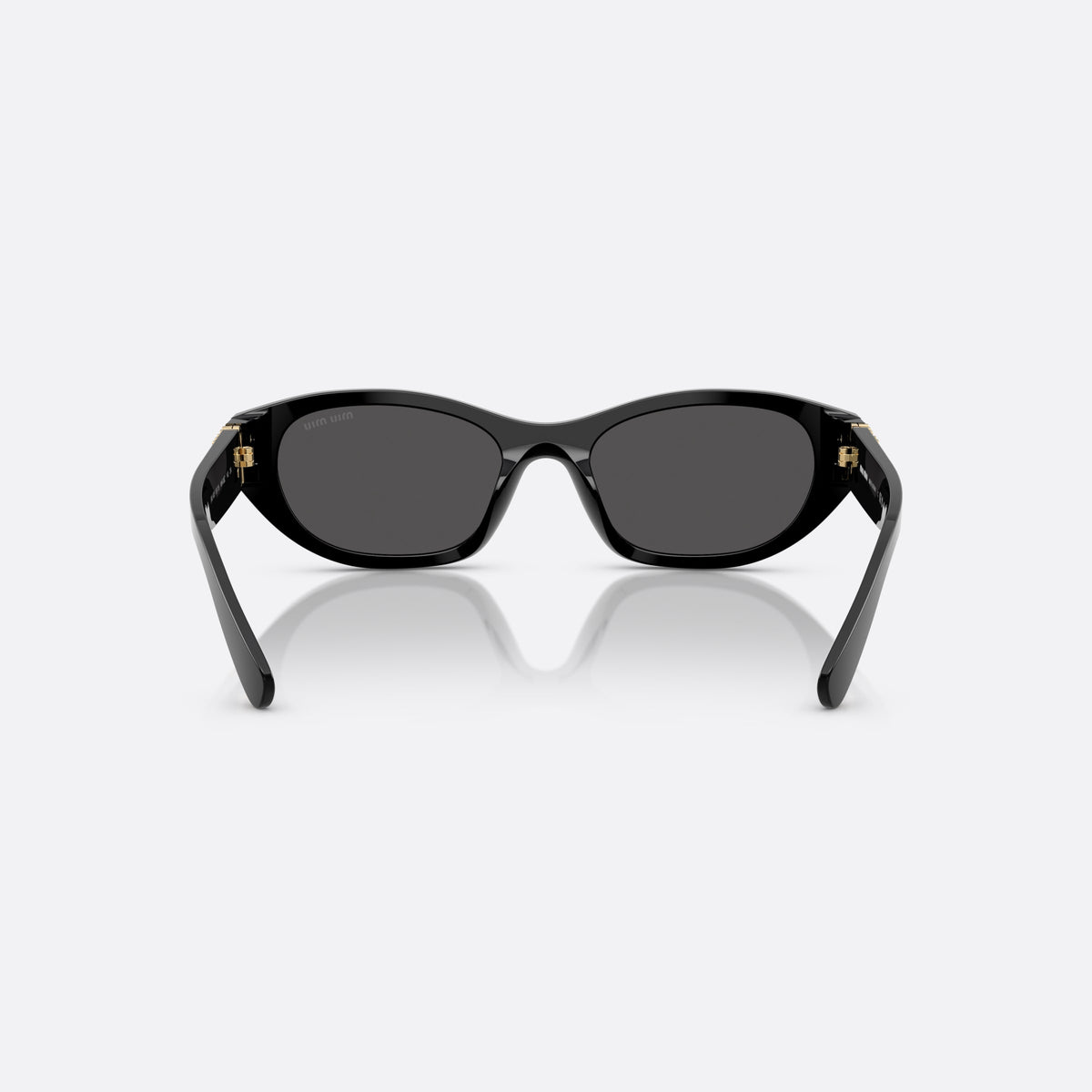 Ochelari de soare Miu Miu 0MU A03S 16K08Z, ovali negru, pentru femei, punte simplă, logo brand pe brațe, brațe late conice, vedere din spate