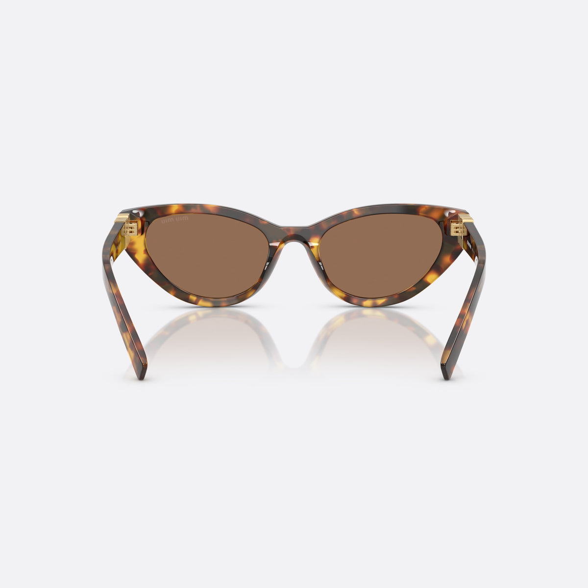 Miu Miu 0MU A04S 14L60M sunglasses, havana cat eye frame for women, plain bridge, brand lettering on temples, full-rim frame, back view