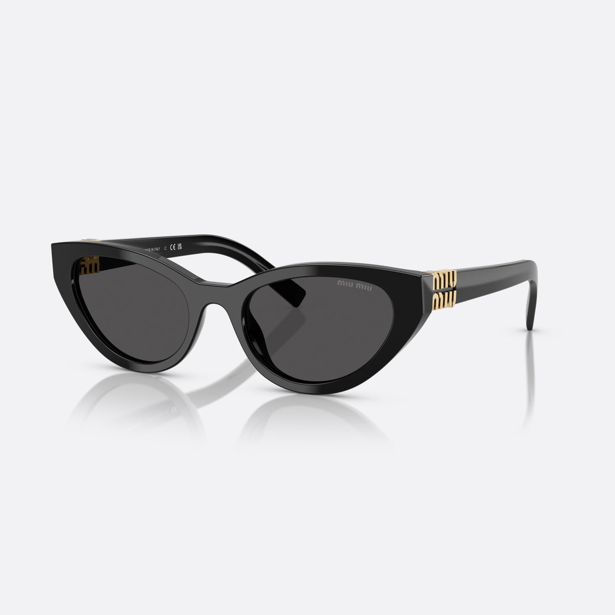 Ochelari de soare Miu Miu 0MU A04S 16K08Z, cat eye negru, pentru femei, punte keyhole, literele brandului pe brațe, ramă completă