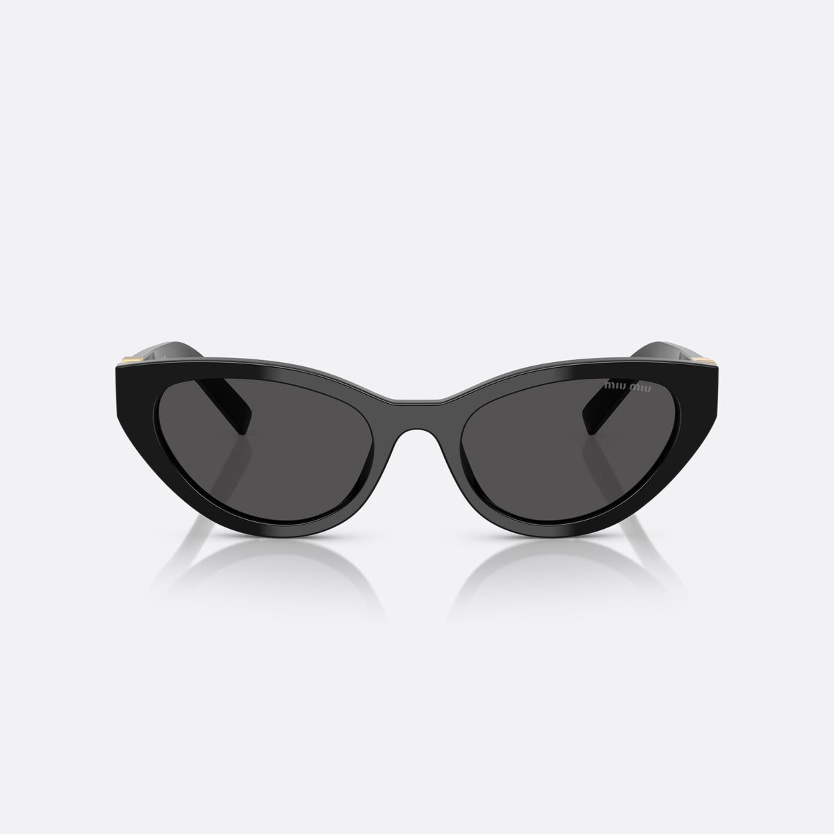 Ochelari de soare Miu Miu 0MU A04S 16K08Z, cat eye negru, pentru femei, punte keyhole, literele brandului pe brațe, ramă completă, vedere din față