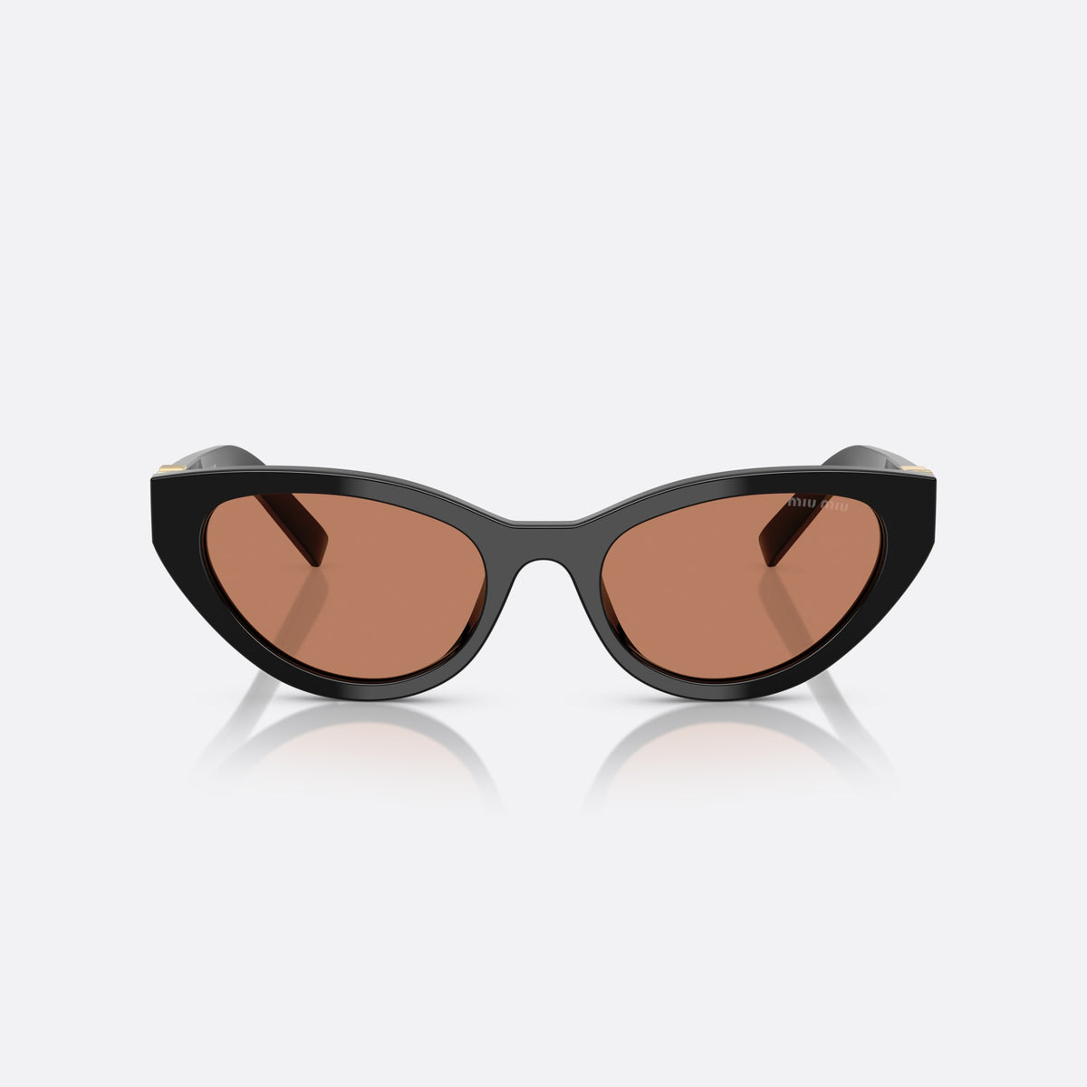 Ochelari de soare Miu Miu 0MU A04S 16K10I, cat eye negru, pentru femei, punte integrată solidă, logo al brandului pe plăcuțe, vedere din față