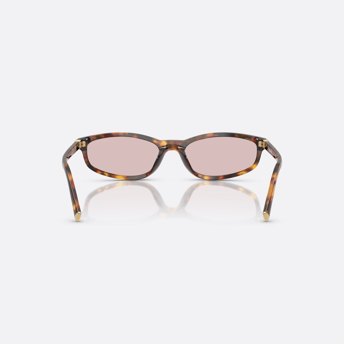Ochelari de soare Miu Miu 0MU A06S 14L4I0, ovali havana, pentru femei, punte simplă joasă, placă cu logoul brandului pe braț, vedere din spate
