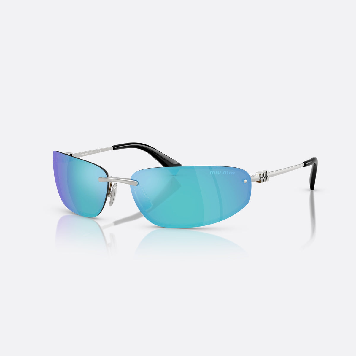 Ochelari de soare Miu Miu 0MU A50S 1BC10K, geometrica argintiu, pentru femei, punte metalică, literele brandului pe brațe