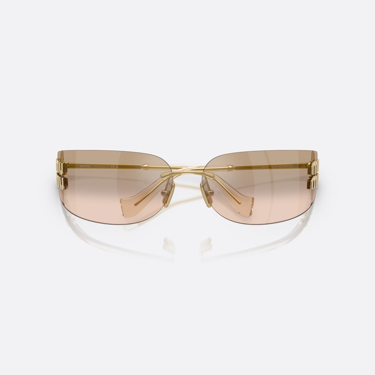 Ochelari de soare Miu Miu 0MU A51S 5AK20P, geometrica auriu, pentru femei, punte metalică simplă, literele brandului pe brațe, cu brațele pliate