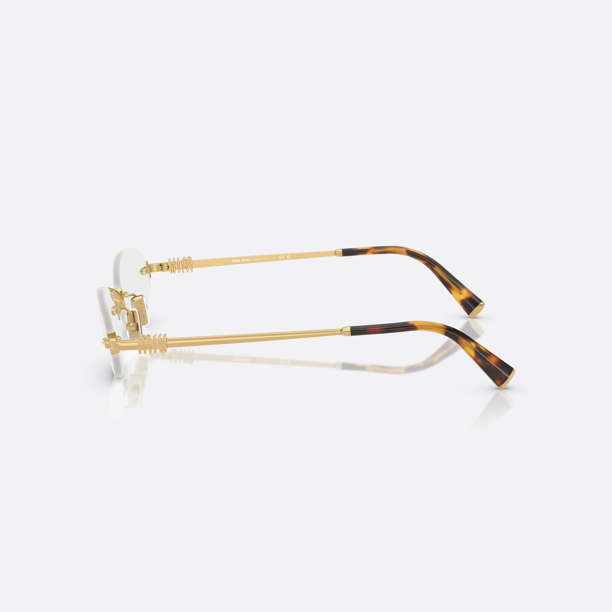 Ochelari de soare Miu Miu 0MU A54S 5AK08N, ovali auriu, pentru femei, punte metalică simplă, literele brandului pe brațe, vedere laterală