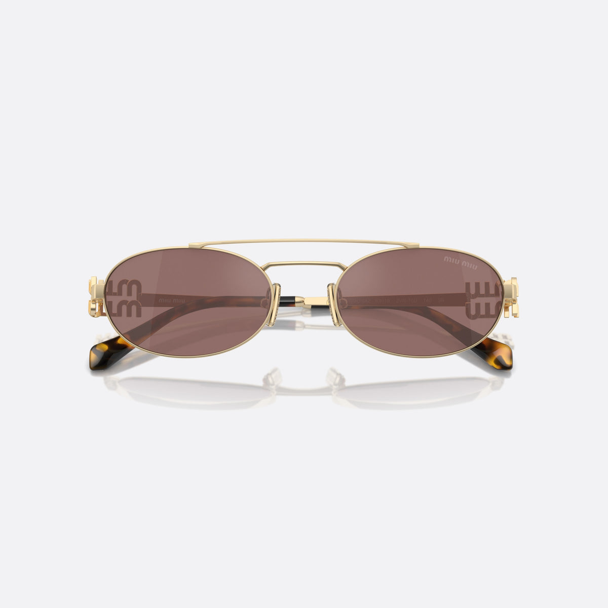 Ochelari de soare Miu Miu Logo MU 54ZS ZVN-70D, geometrica auriu, pentru femei, punte dublă cu bară superioară, placă cu logo pe brațe, cu brațele pliate