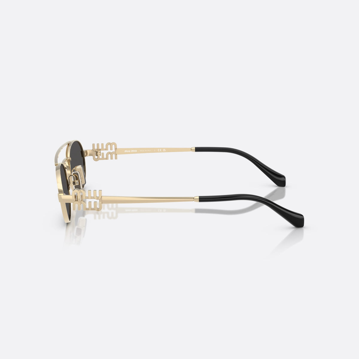 Ochelari de soare Miu Miu Logo MU 54ZS ZVN08Z, geometrica auriu, pentru femei, punte dublă cu bară metalică, ramă completă metalică, vedere laterală