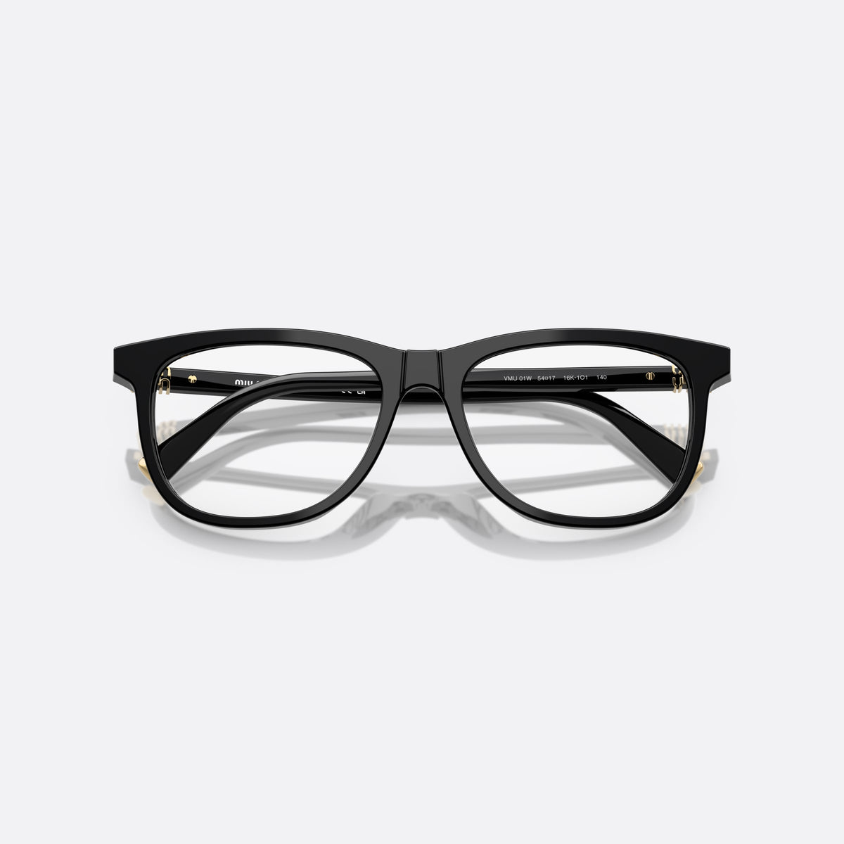 Miu Miu MU 01WV 16K1O1 eyeglasses, black phantos frame for women, plain bridge with integrated top bar, full-rim frame