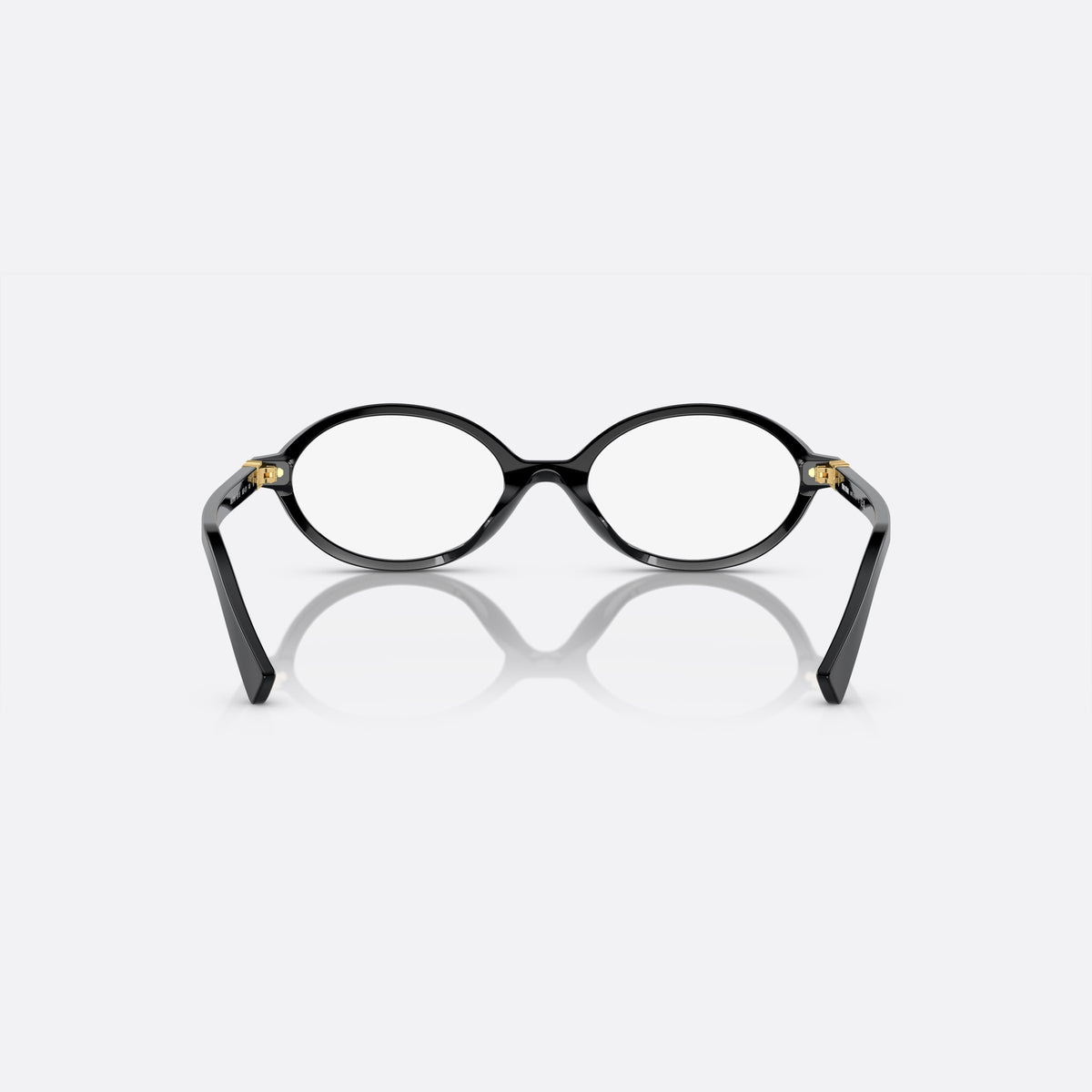 Miu Miu MU 01XV 1AB-1O1 E eyeglasses, black oval frame for women, plain integrated bridge, brand lettering on temples
