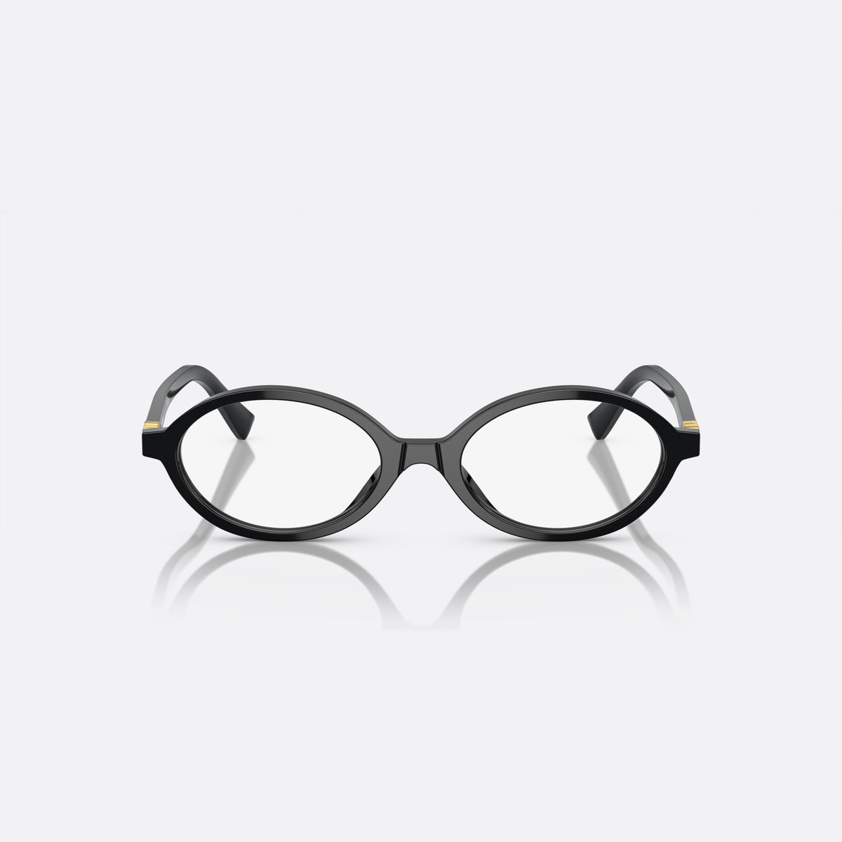 Miu Miu MU 01XV 1AB-1O1 E eyeglasses, black oval frame for women, plain integrated bridge, brand lettering on temples