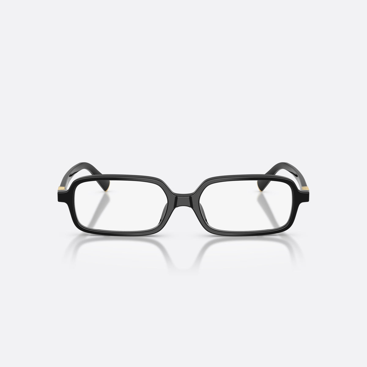 Miu Miu MU 01YV 16K1O1 eyeglasses, black rectangle frame for women, plain bridge, integrated, brand lettering on temples, front view