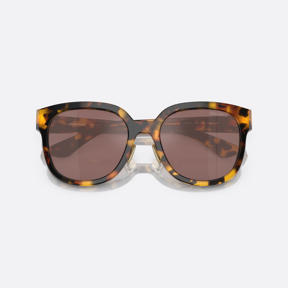 Miu Miu MU 01ZS 55 sunglasses, red square frame for women, brand lettering on temples, full-rim frame