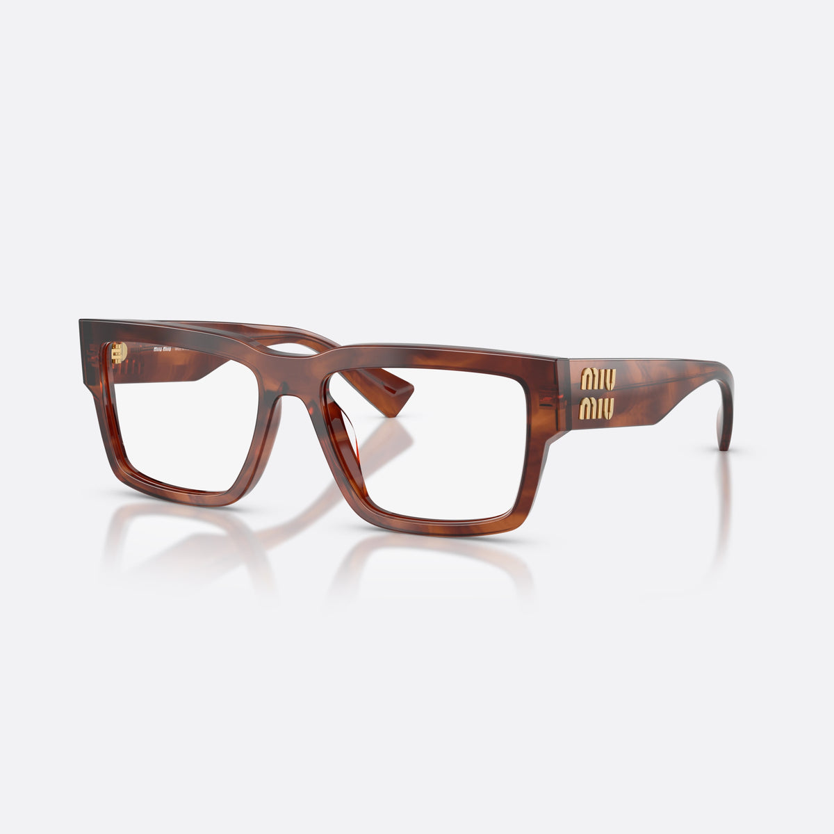 Miu Miu MU 02XV 26E1O1 eyeglasses, brown rectangle frame for women, plain bridge, integrated into front, full-rim front