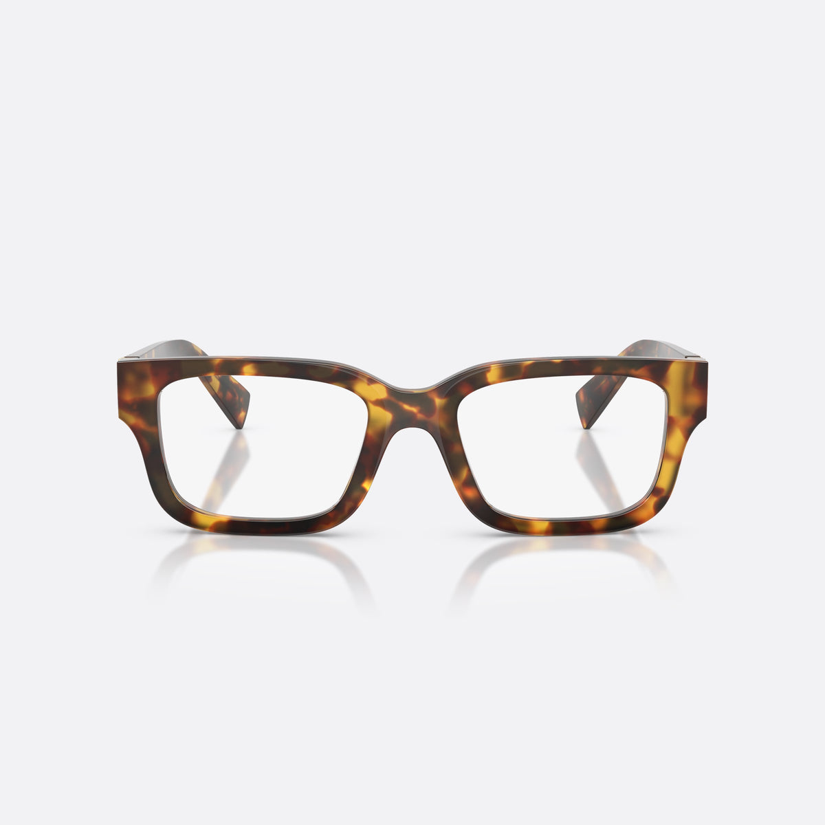 Miu Miu MU 02YV 14L1O1 eyeglasses, havana rectangle frame for women, plain bridge, brand lettering on temples, full-rim frame, front view