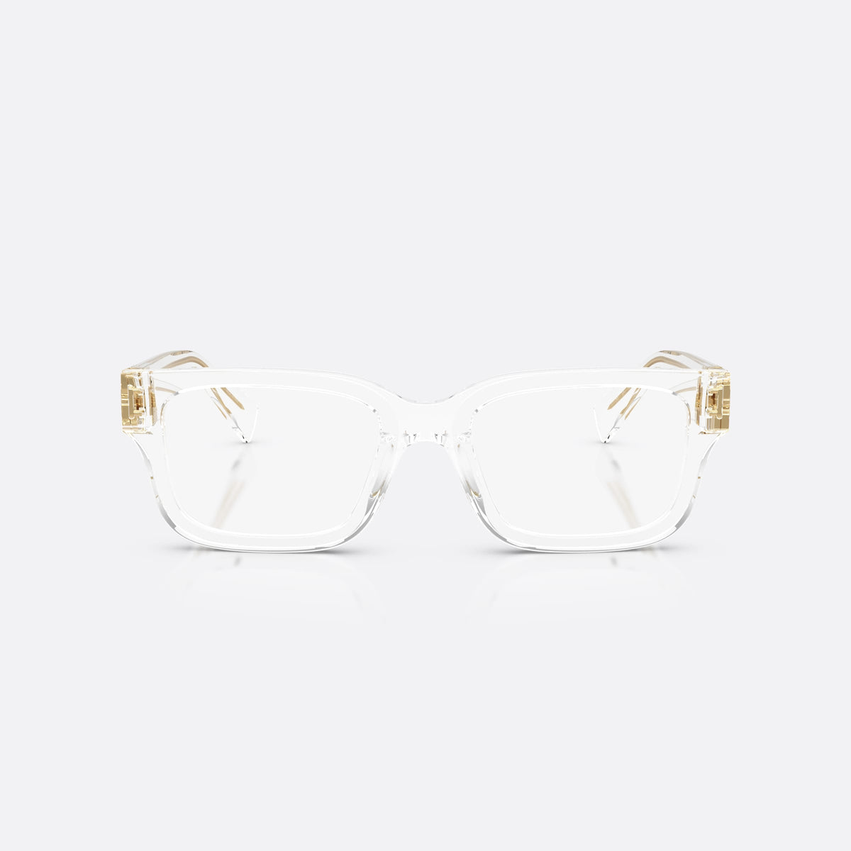 Miu Miu MU 02YV 15Z1O1 eyeglasses, clear rectangle frame for women, plain bridge, brand lettering on temples, full-rim frame, front view