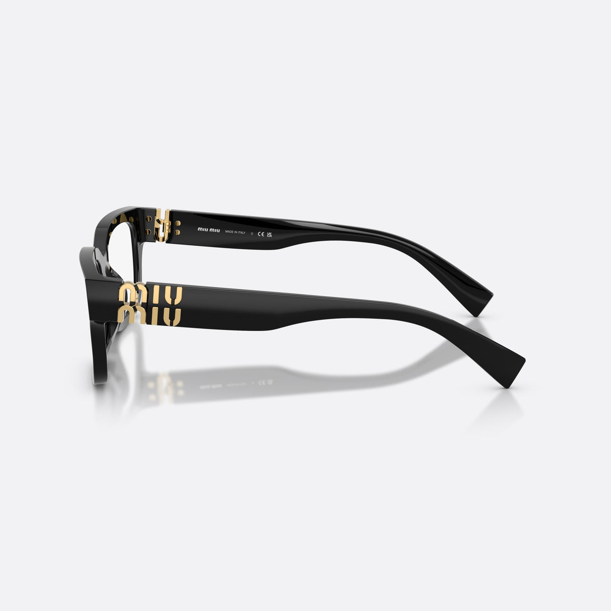 Rame ochelari de vedere Miu Miu MU 02YV 16K1O1, rectangulari negru, pentru femei, punte simplă, literele brandului pe brațe, ramă completă, vedere laterală
