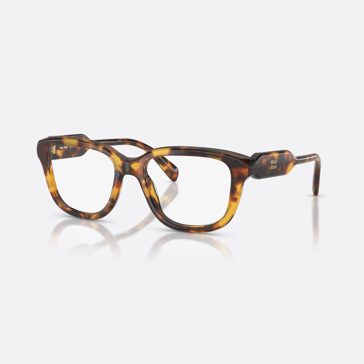 Miu Miu MU 02ZV 14L1O1 eyeglasses, havana rectangle frame for women, plain bridge, brand lettering on temples, full-rim frame