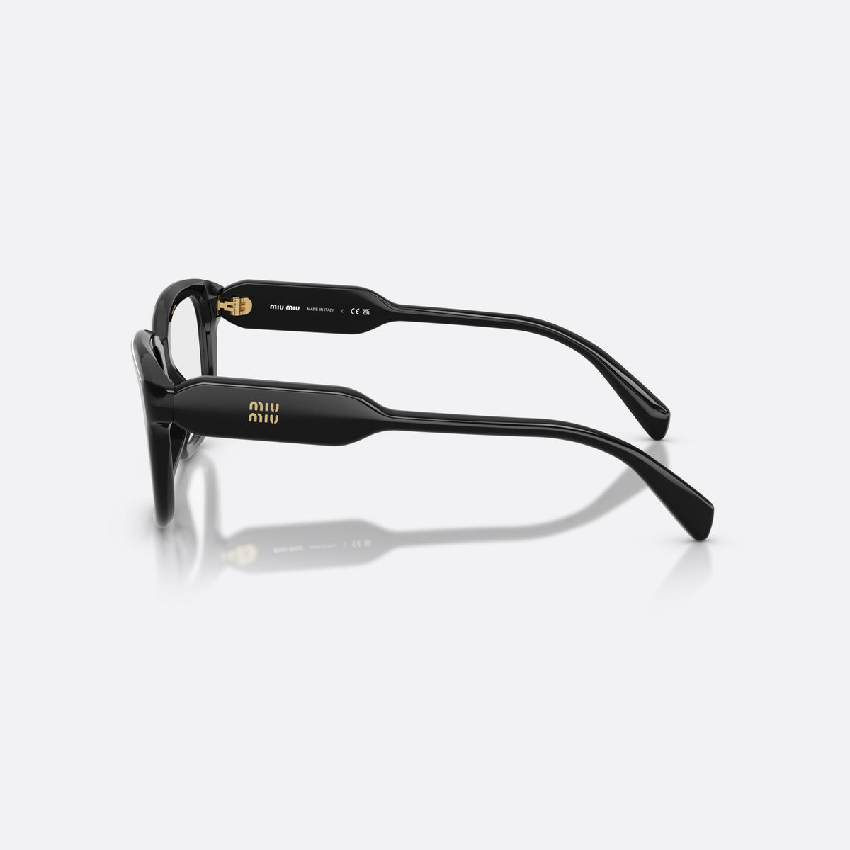 Rame ochelari de vedere Miu Miu MU 02ZV 16K1O1, rectangulari negru, pentru femei, punte simplă, integrată, literele brandului pe brațe, vedere laterală