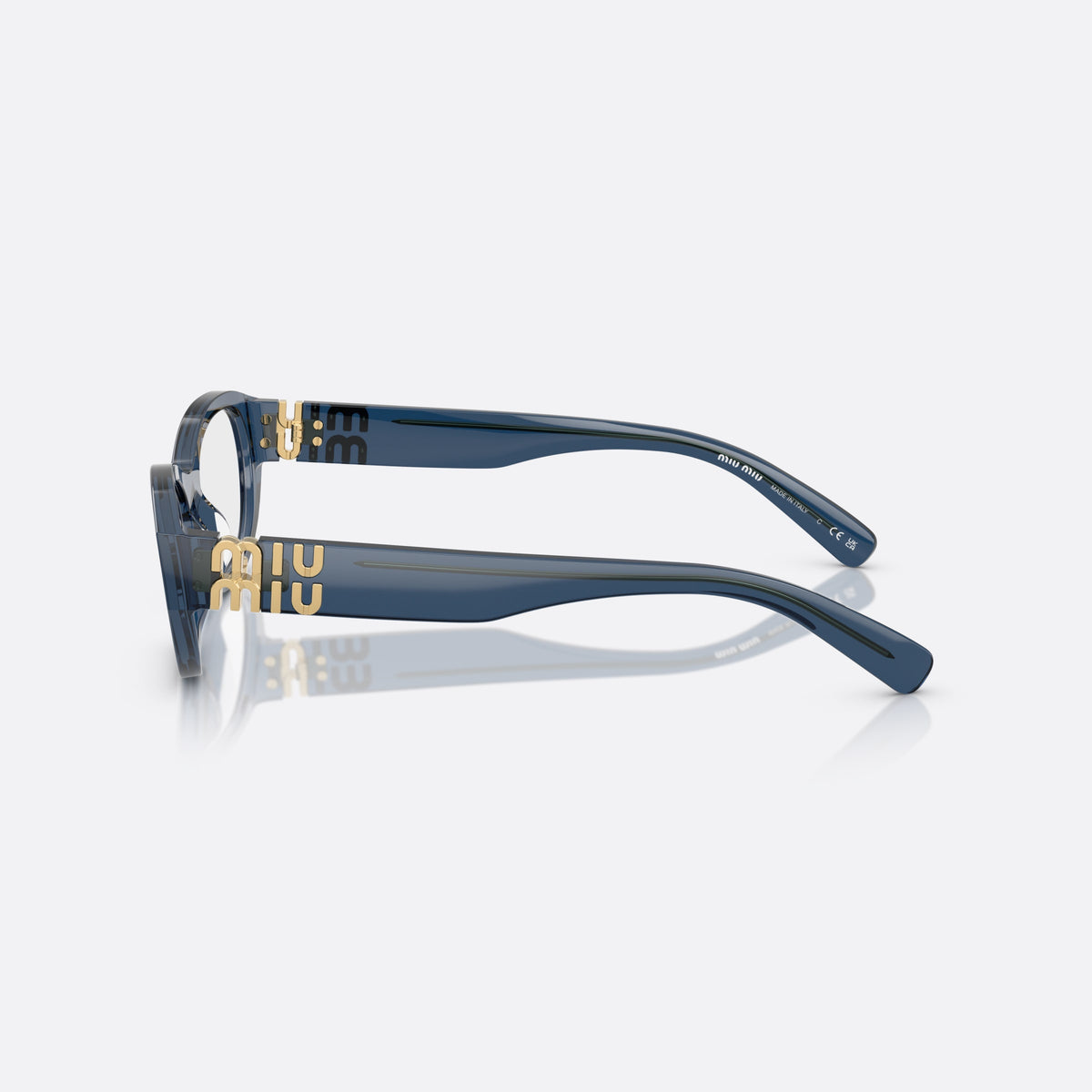 Rame ochelari de vedere Miu Miu MU 03WV 08Q1O1, neregulat albastru, pentru femei, punte simplă, literele brandului pe braț, ramă completă, vedere laterală