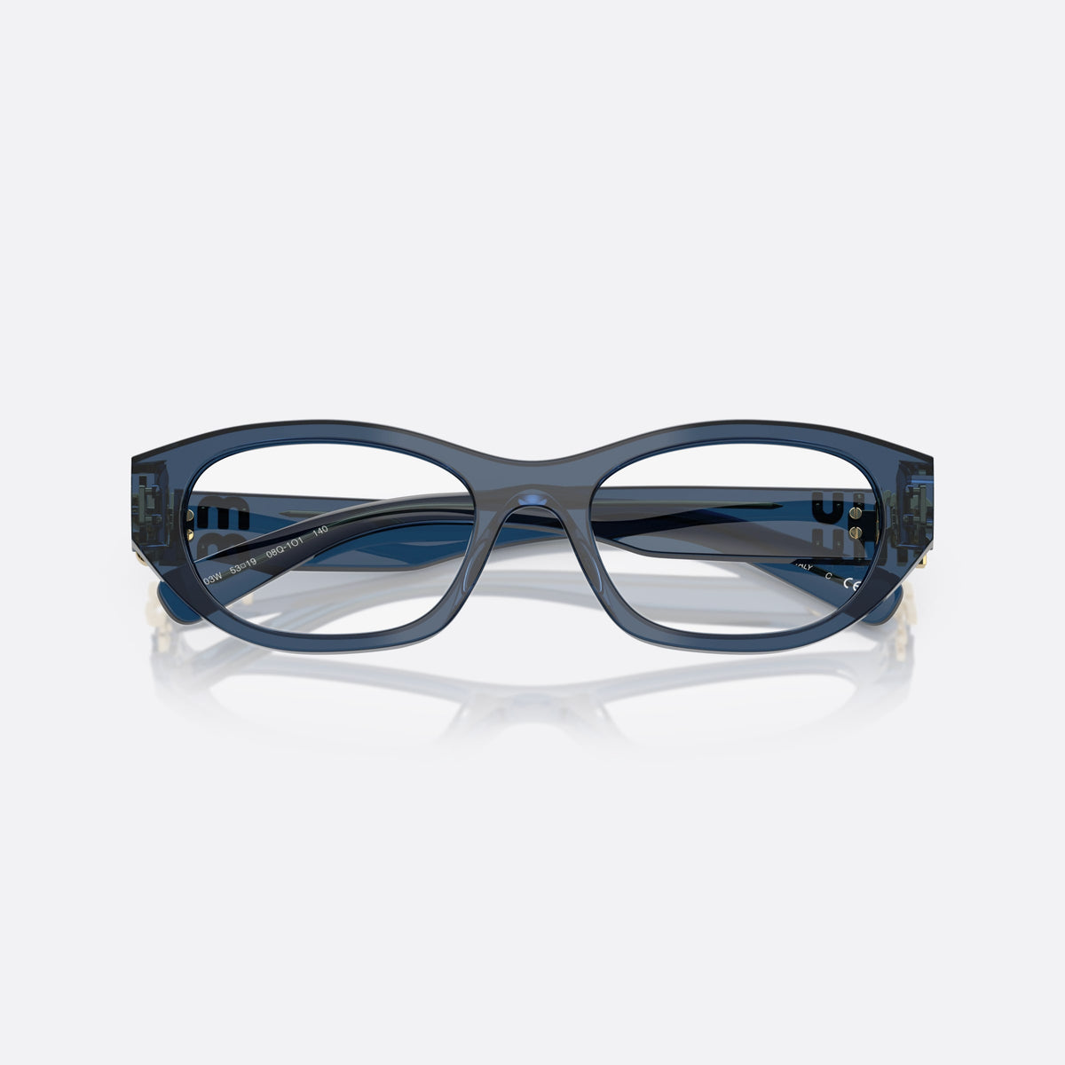 Rame ochelari de vedere Miu Miu MU 03WV 08Q1O1, neregulat albastru, pentru femei, punte simplă, literele brandului pe braț, ramă completă, cu brațele pliate