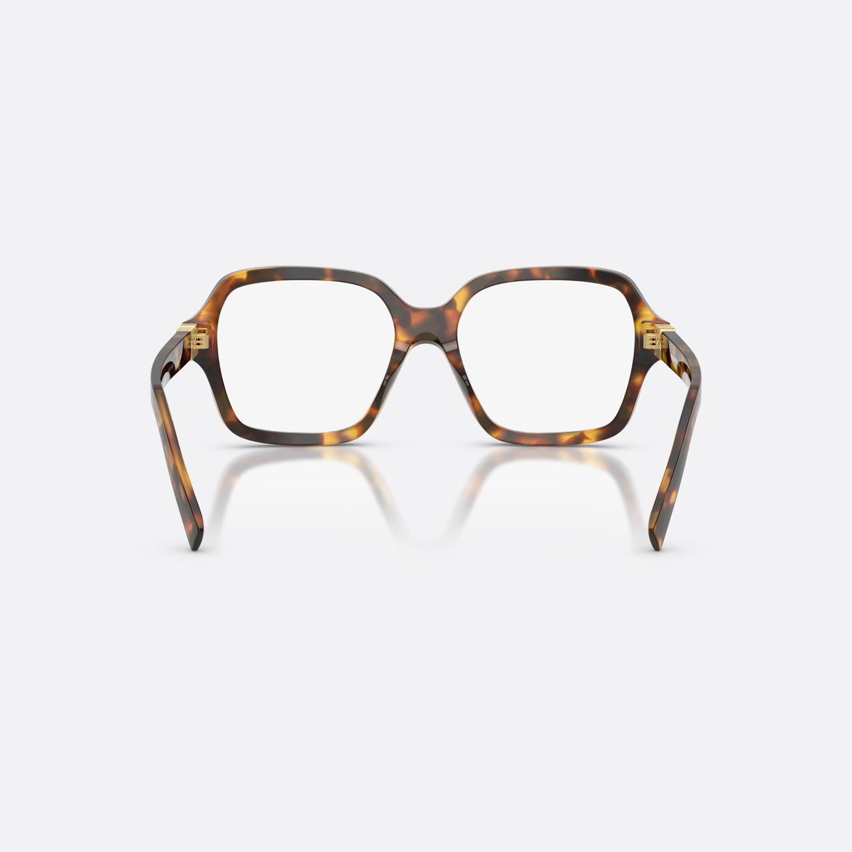 Rame ochelari de vedere Miu Miu MU 03YV 14L1O1, patrati havana, pentru femei, punte tip șa din acetat, literele brandului pe brațe, vedere din spate